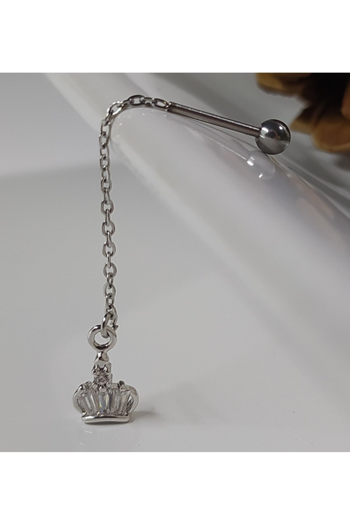 Işıl Işıl Cerrahi Çelik Zirkon Taşlı Piercing, Sallantılı Zincirli Piercing, Küpe, Kulak, Kıkırdak - Taç