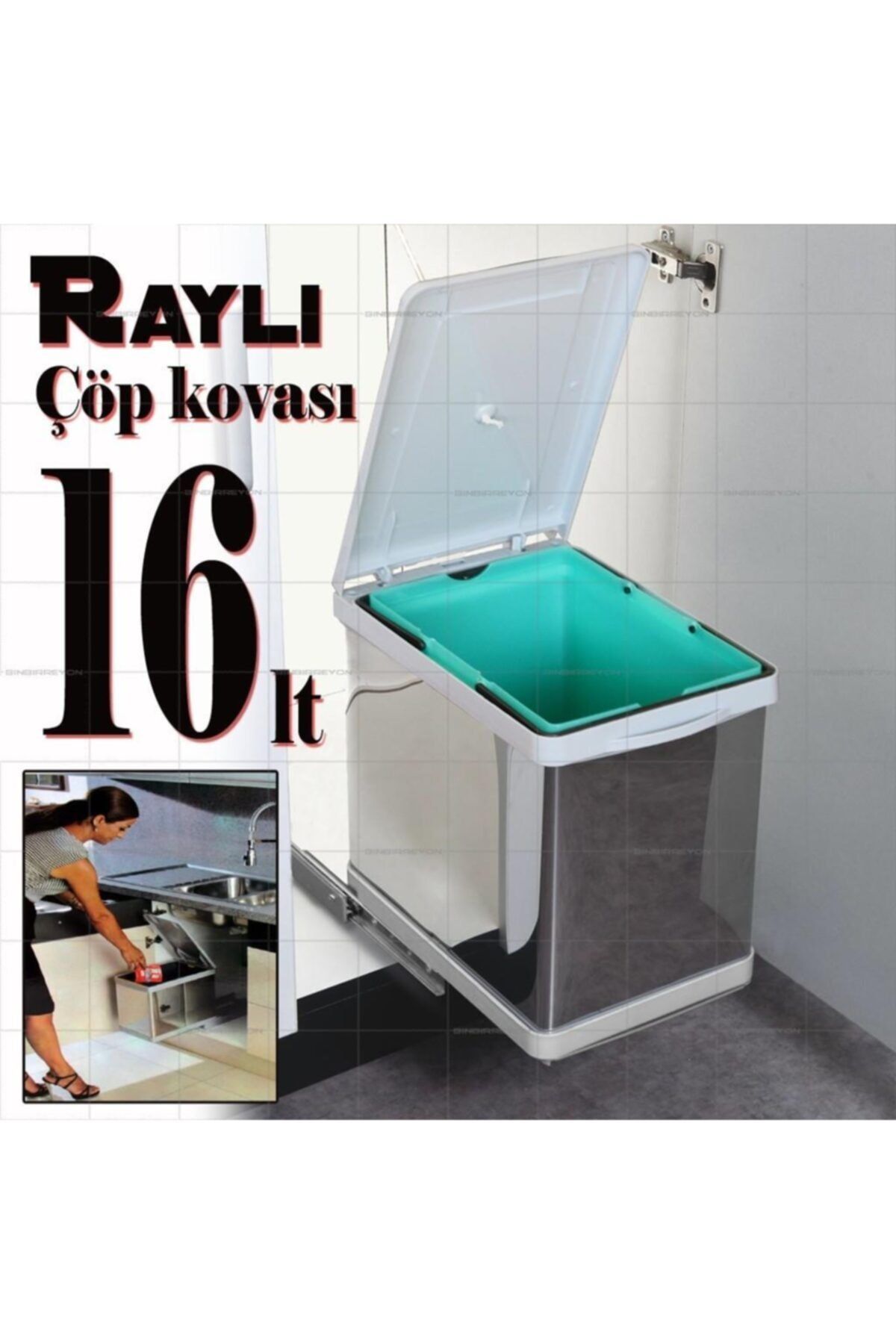 Gürçay Raylı Çöp Kovası 16 Lt. Kapak Bağlantılı
