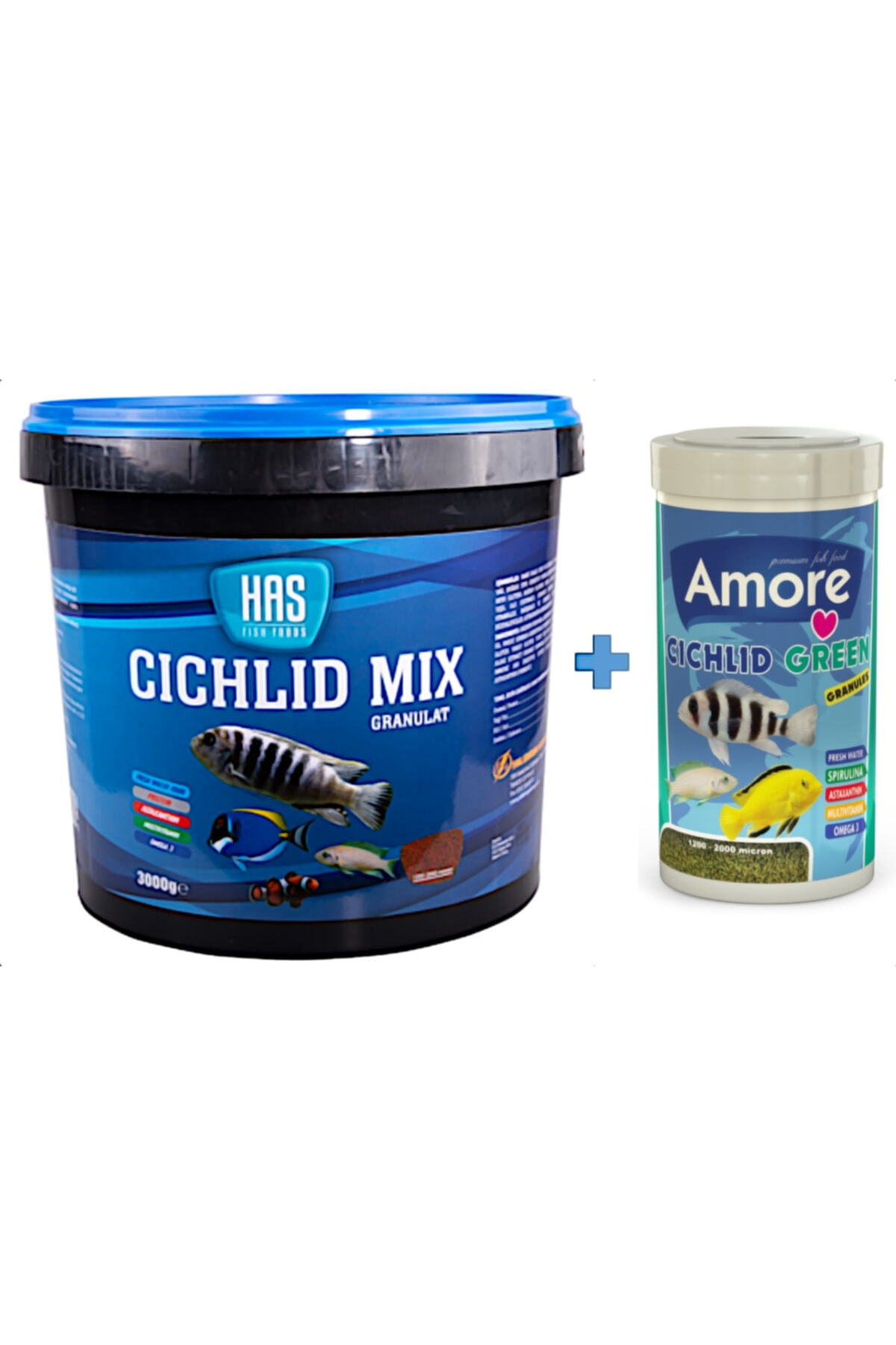 Has Cichlid Mix 3 Kg Kova + Amore Cichlid Green 1000ml Kutu Akvaryum Balık Yemi