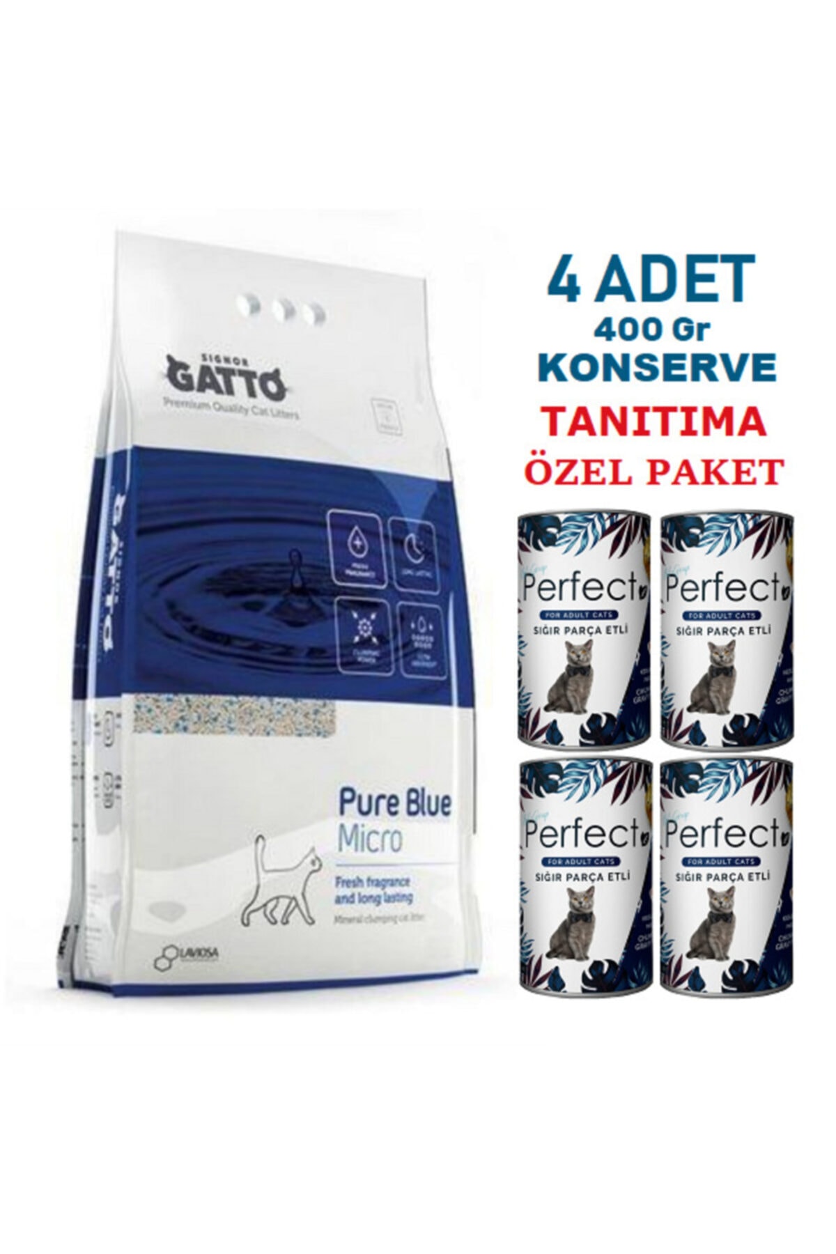 signor gatto 5 Lt Ince Pure Blue Fresh Kedi Kumu & 4 Adet Konserve Tanıtıma Özel Fiyat