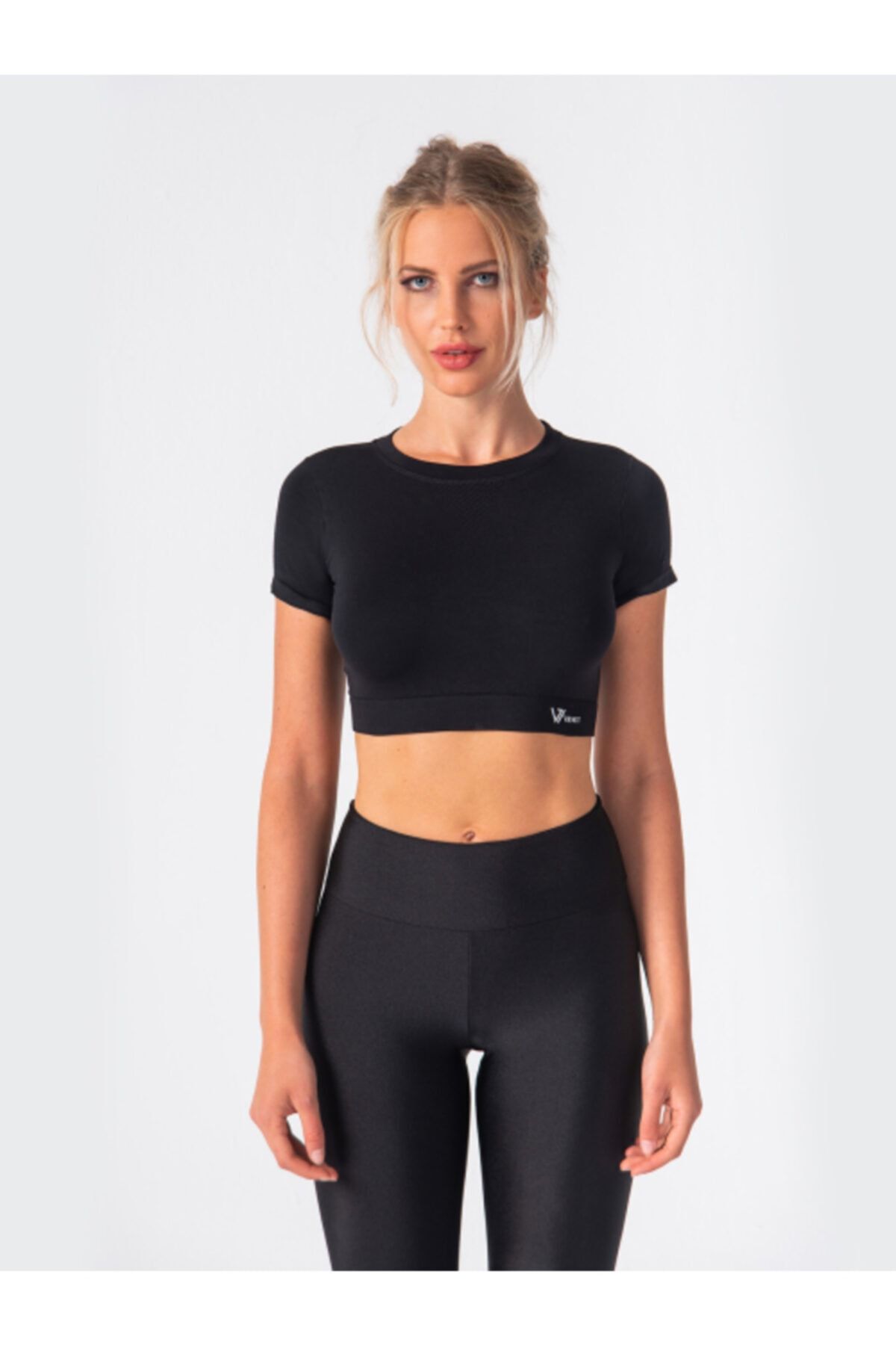 Vienfit Kadın Dikişsiz Spor Crop Top Tshirt Black