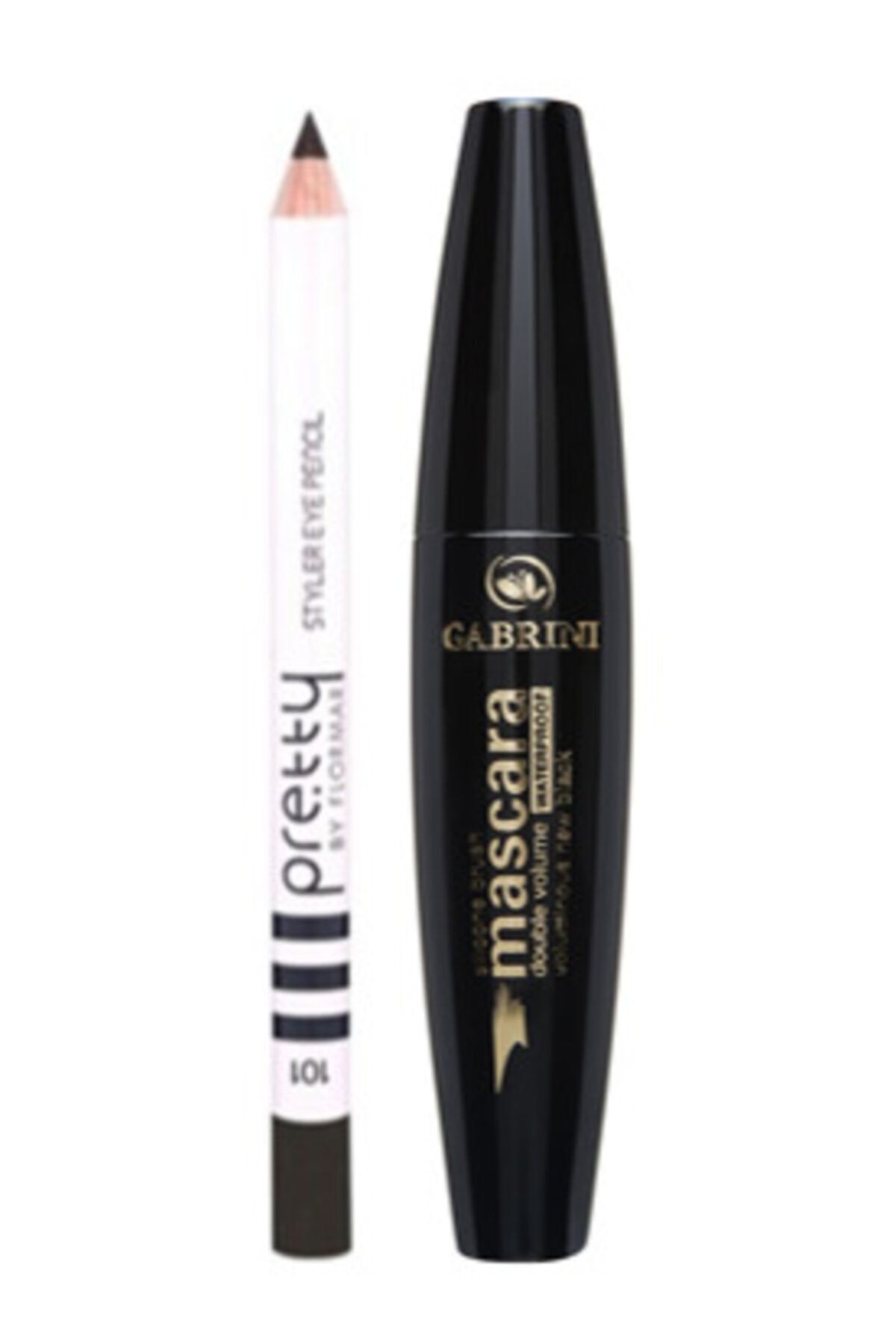 Gabrini Silicone Brush Mascara Double Volume Waterproof + Flormar Siyah Göz Kalemi