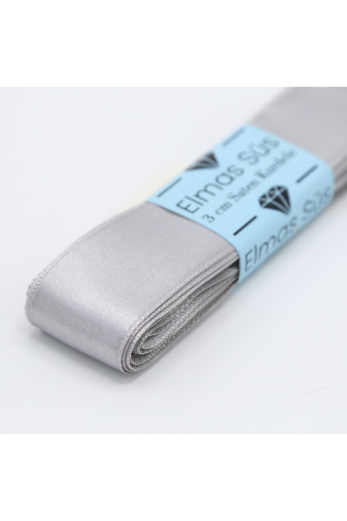 E Elmas Gümüş Saten Kurdele 3 cm 10 m