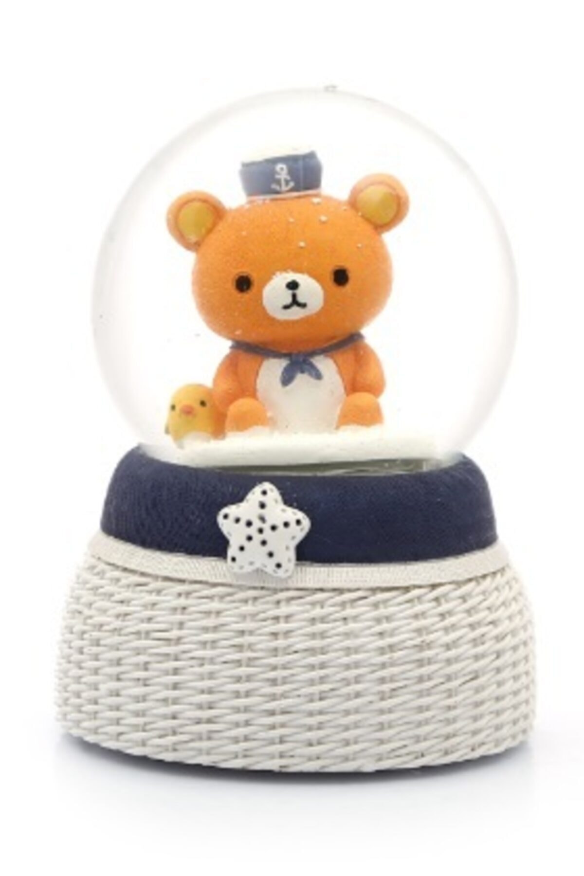 FBZhome Işıklı Müzikli Kar Küresi Turuncu Ayıcık Cam Küre 12 Cm