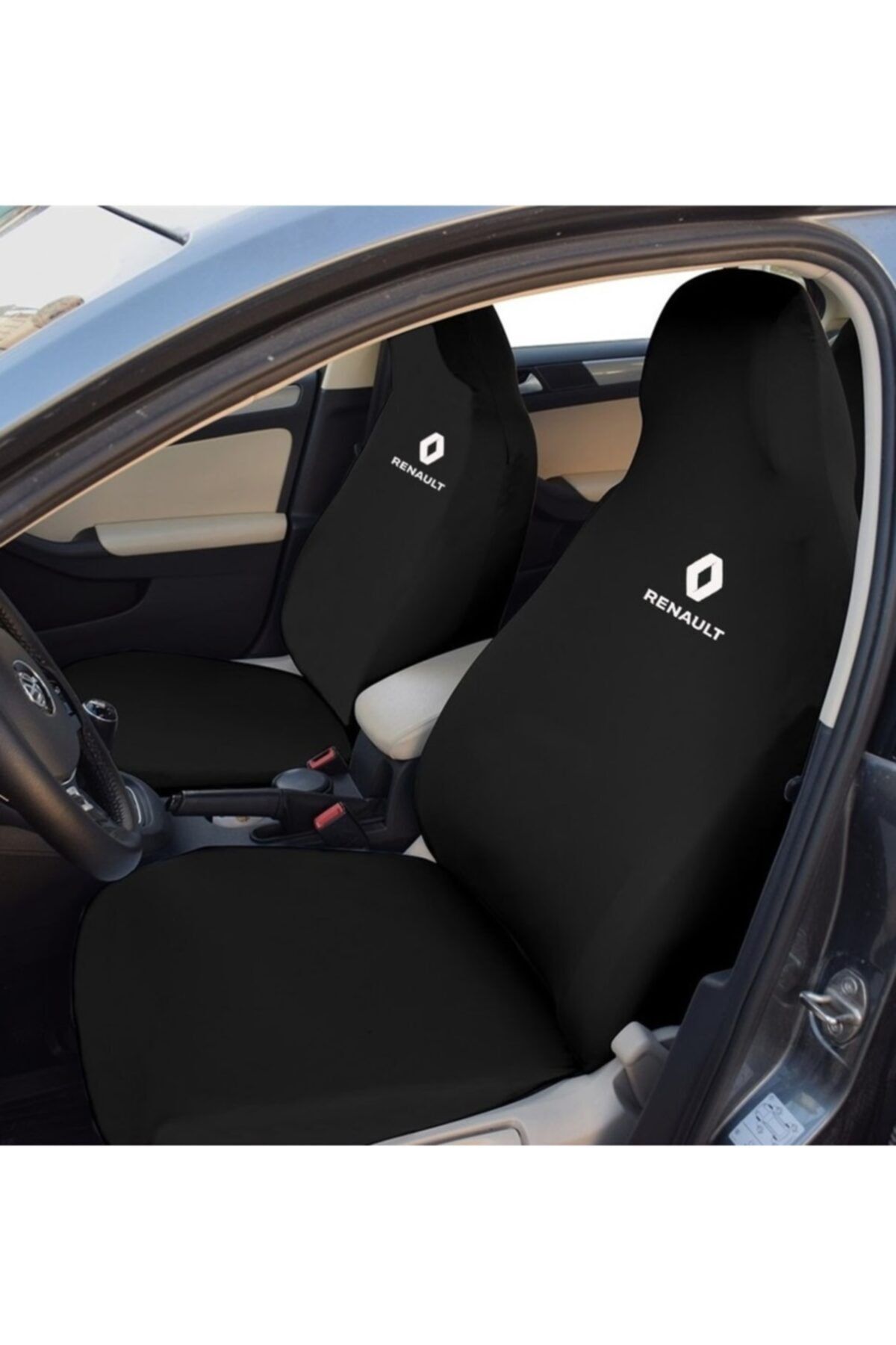 AUTO AKSESUAR Renault Siyah Servis Kılıfı Ön 2 + Arka 2 Parça Riklalı Esnek Kumaş