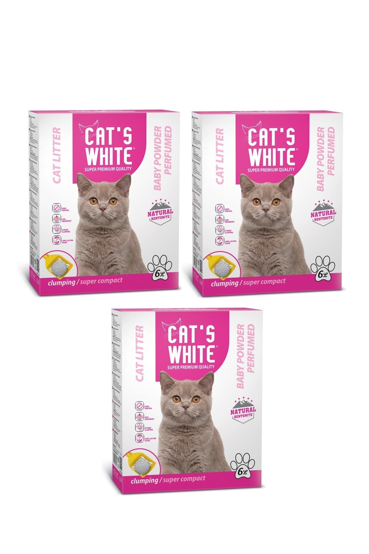Cats White Cat's White - 3x6 Litre - Bebek Pudrası Kokulu Bentonit Kedi Kumu