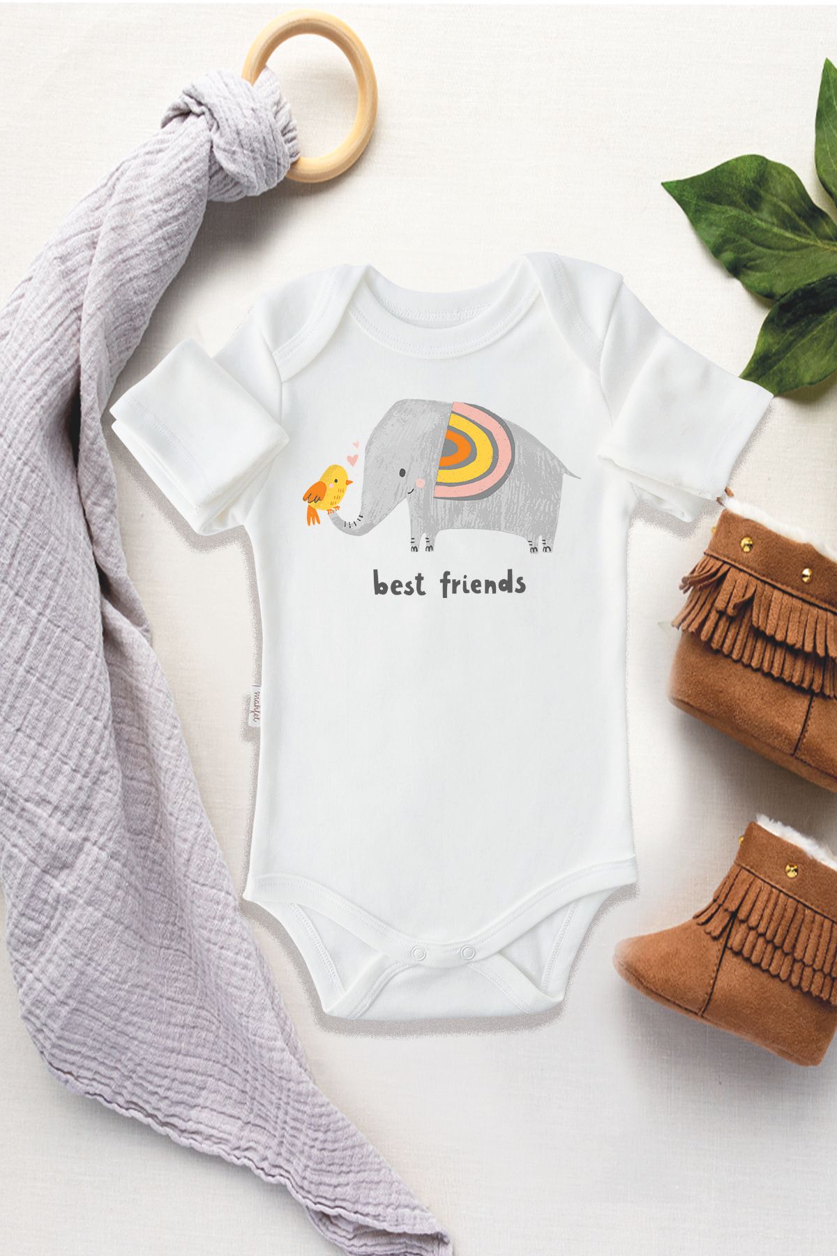 MAHFEL Organik Baskılı Pamuklu Unisex Bebek Body
