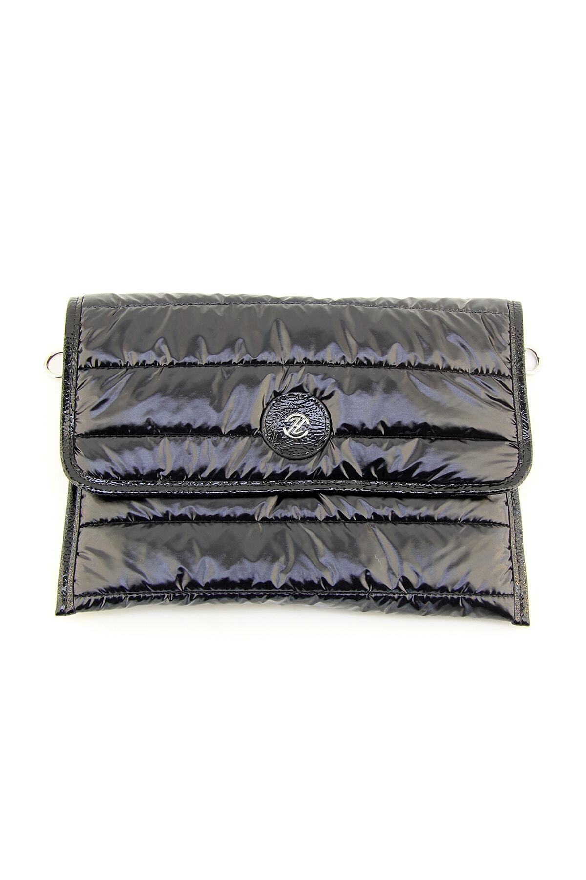 HNB Kadın Parlak Siyah Pofuduk Kapitone Clutch Çapraz Çantası