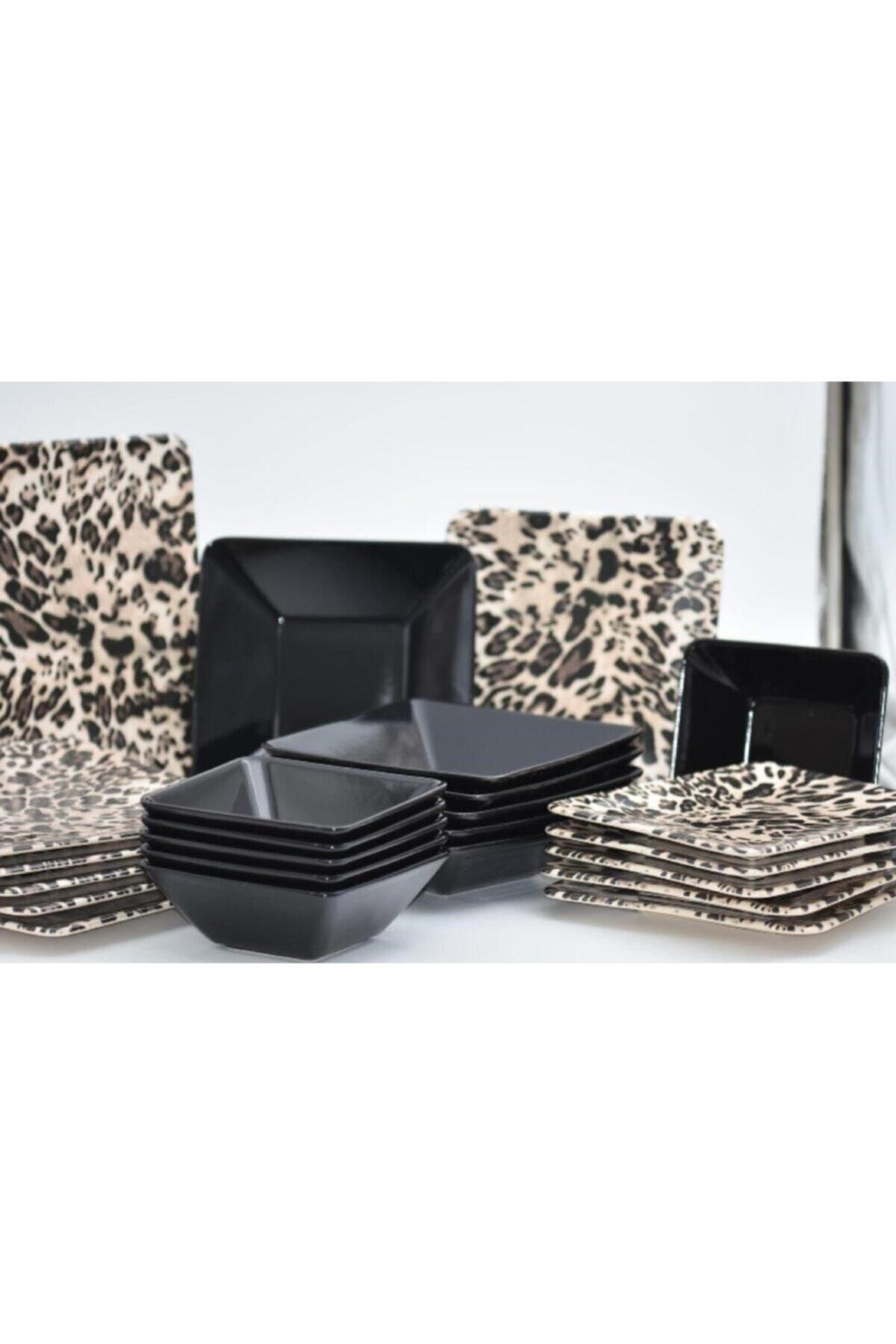 ERBAY 24 Parça Leopar Desenli Yemek Takımı