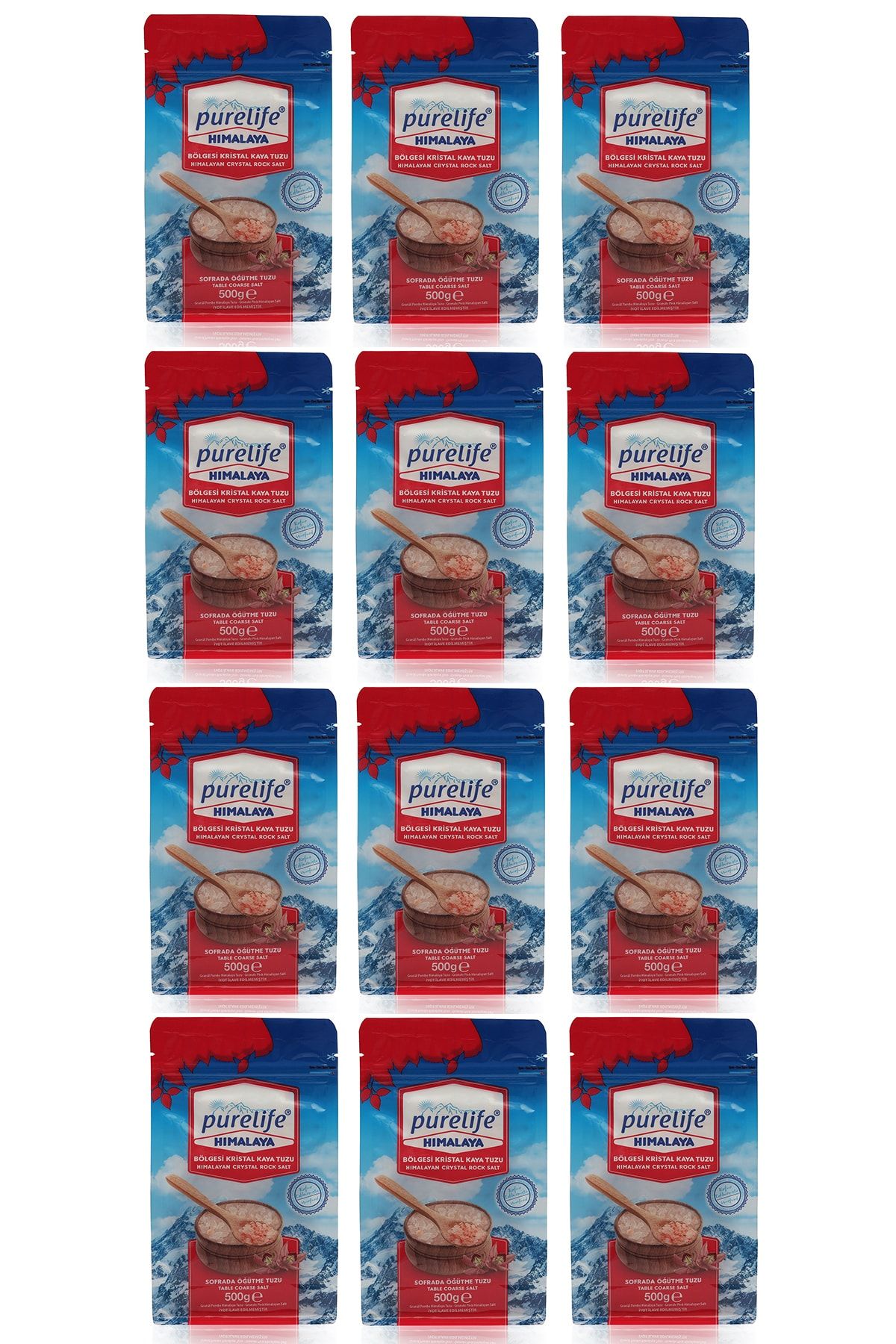 PureLife Himalaya Tuzu - Set - Granül Kristal Kaya Tuzu Pembe - 12x500g - Edt