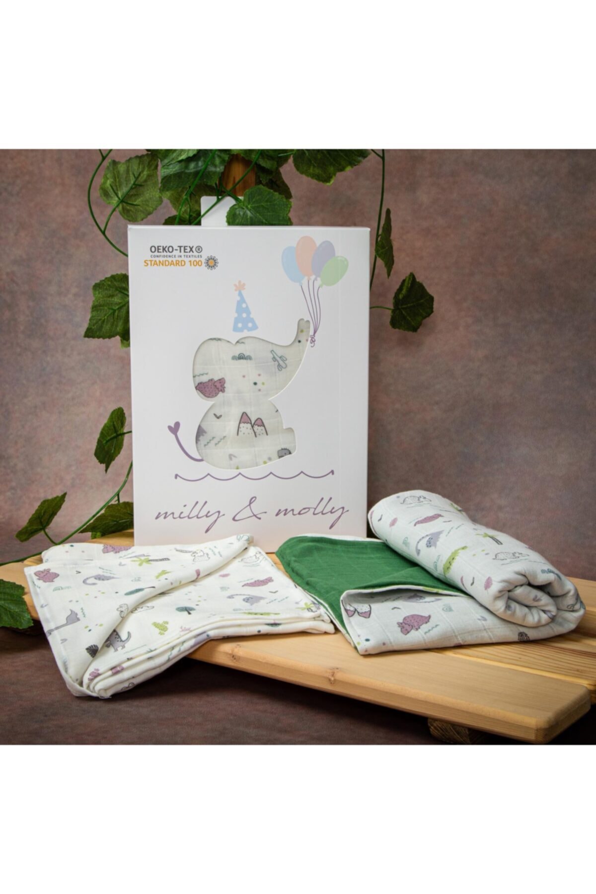 Milly&Molly Yeşil Dinazorlu Muslin Battaniye Örtü