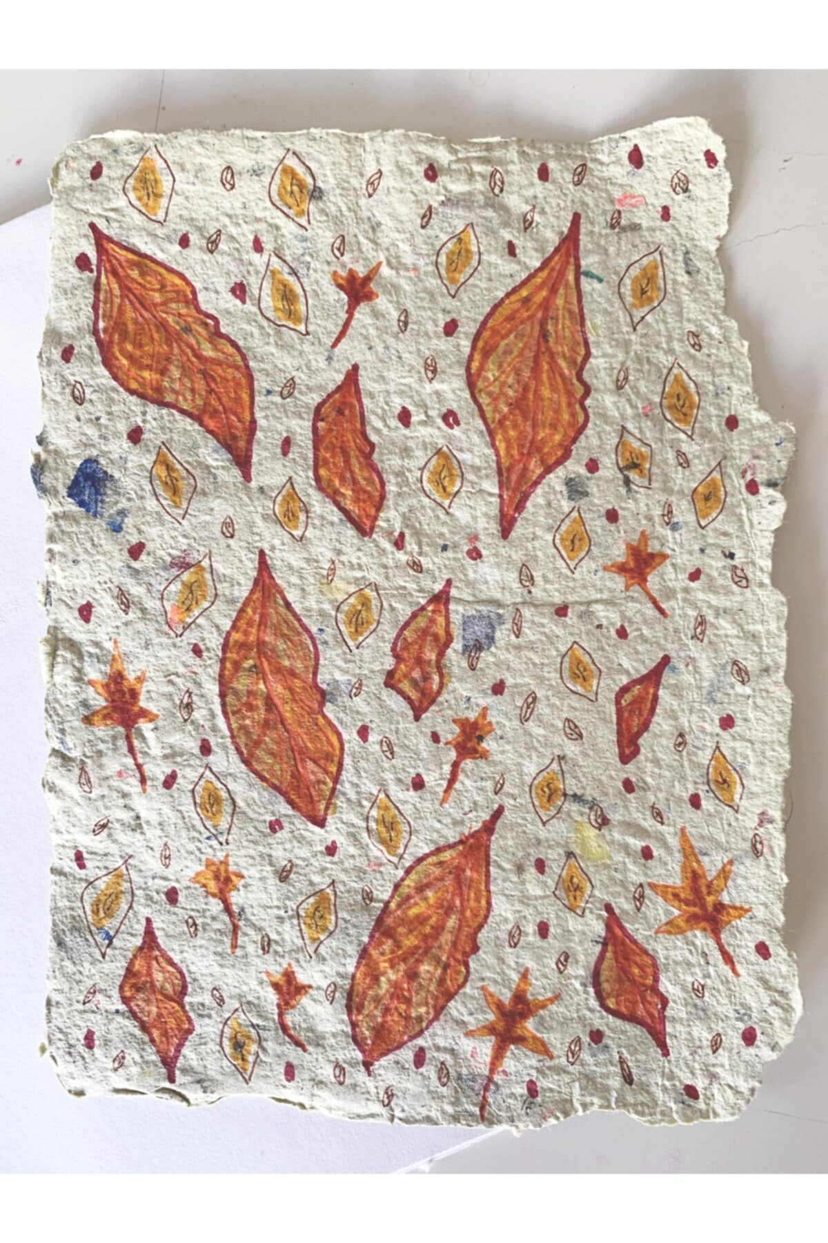 kemahlı design Yaprak Desenli El Boyaması Kartpostal
