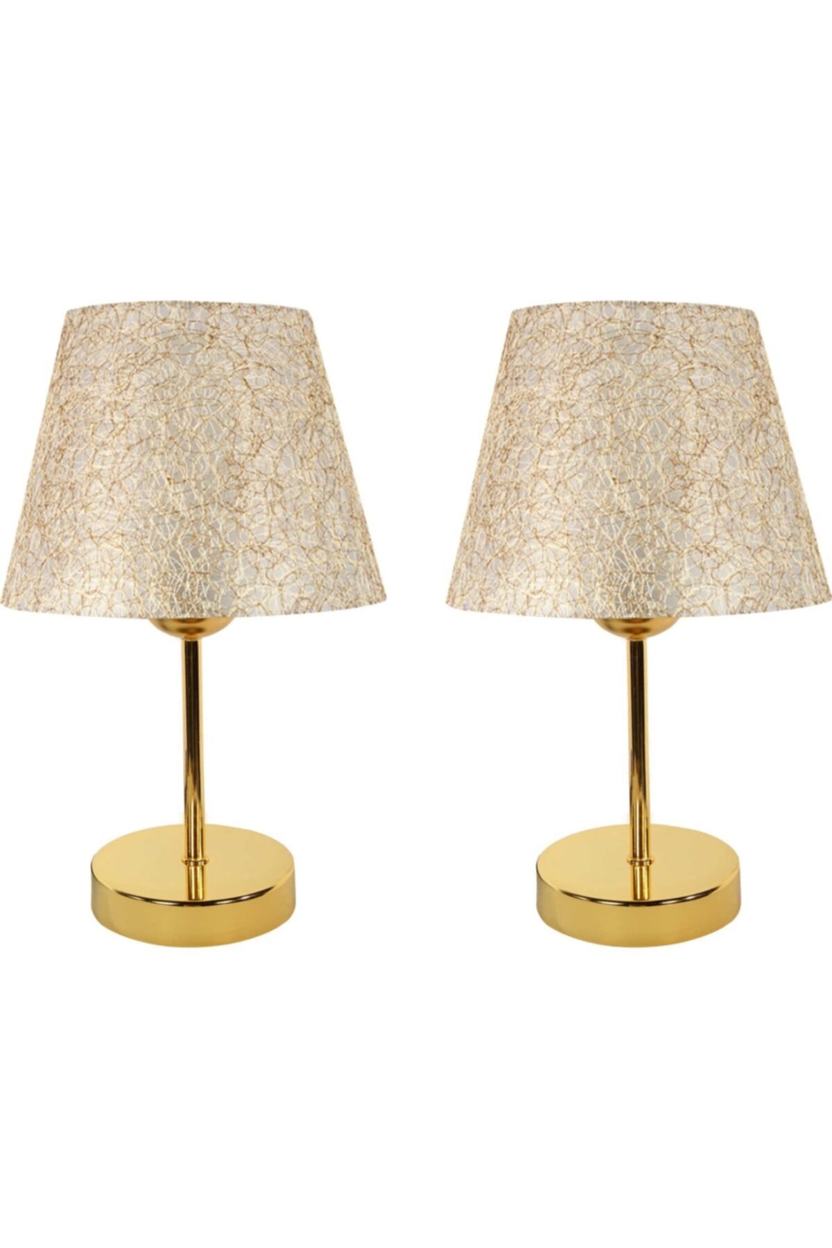 EvLight Metal Ayaklı 2'li Abajur Masa Lambası Abajur Gold Altın