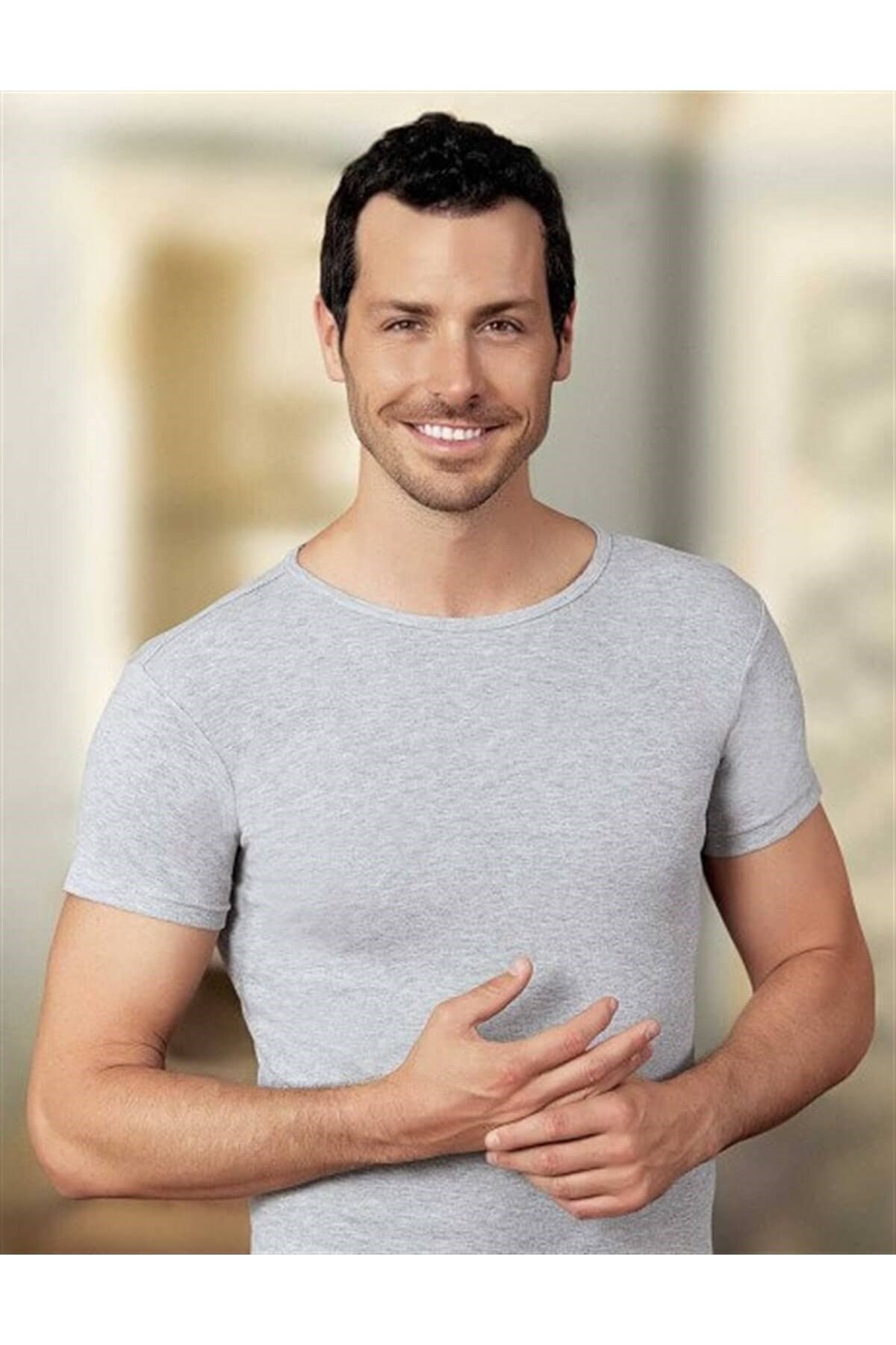 GÜMÜŞ 3 Adet Gri Renk Bisiklet Yaka Kısa Kollu Fanila