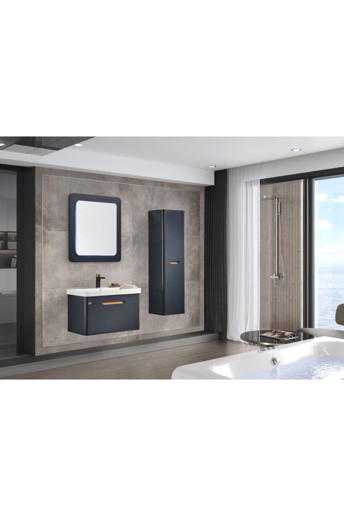Gold Banyo Elsa Seramik Lavabo Antrasit Banyo Dolabı 80 cm