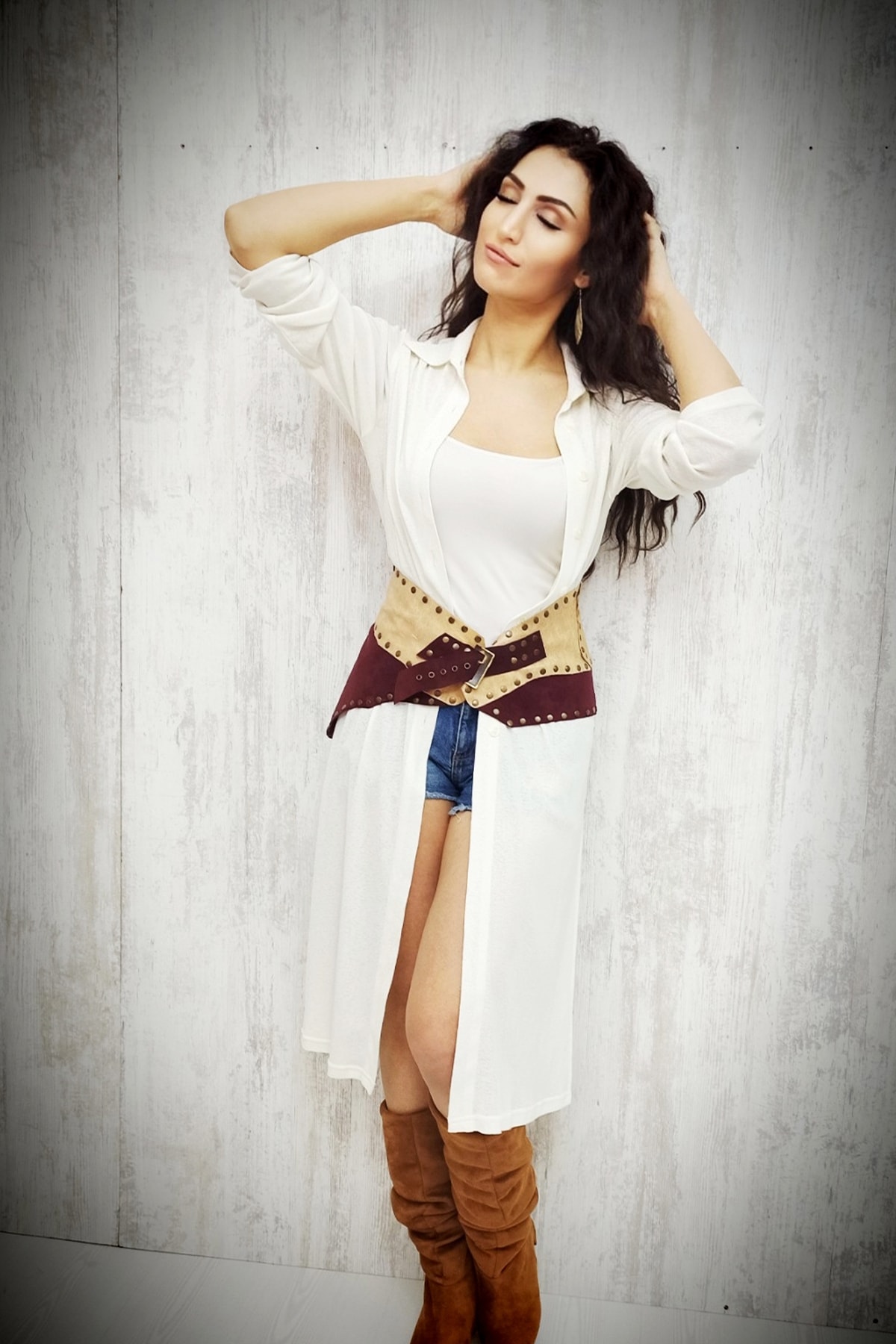 Lamarje Collection Bordo Krem Deri Kemer