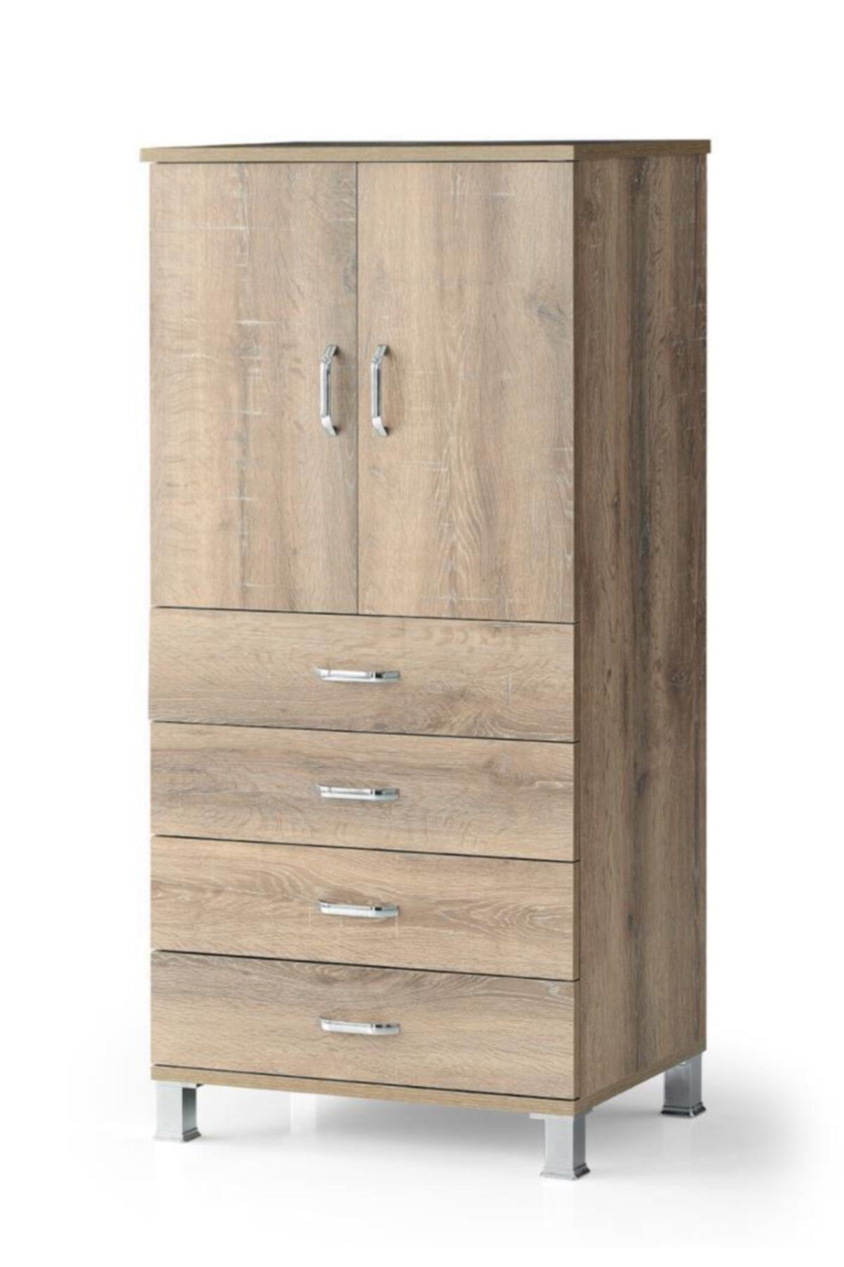 SİVAS GÖZDE MOBİLYA Bej 4 Çekmeceli Raflı Dolaplı Şifonyer 61x44x128cm