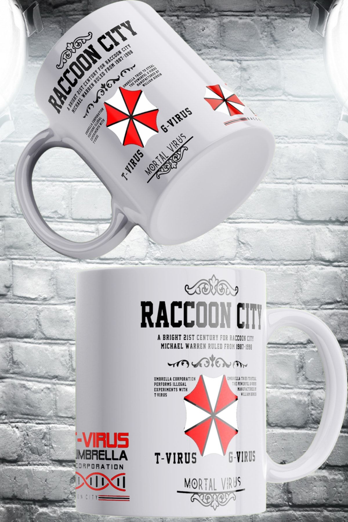 remonz Resident Evil Raccoon City Umbrella Corp. 3 Sides Printed White  Porcelain Mug - Trendyol