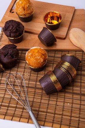 Kahverengi Parlak Karton 25'li Kek Kalıbı Kenarı Gold Kaplama Fırında Dağılmayan 6.5x4 cm Muffin Image 0
