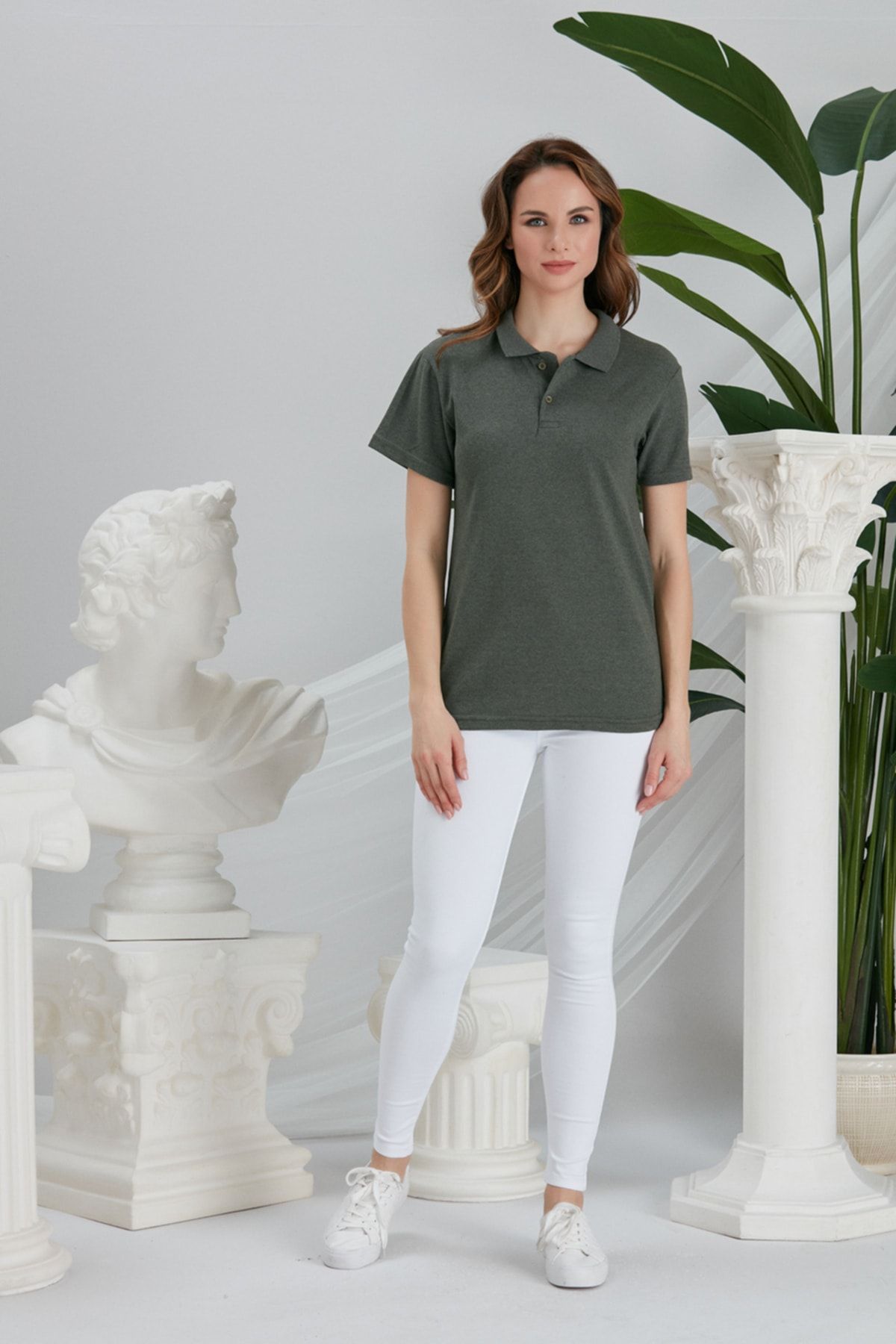 G RG NHOME Women s Khaki Polo Neck T Shirt Trendyol