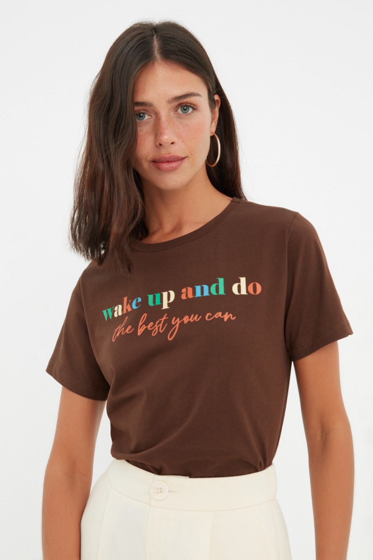 Brown fitted t shirt clearance