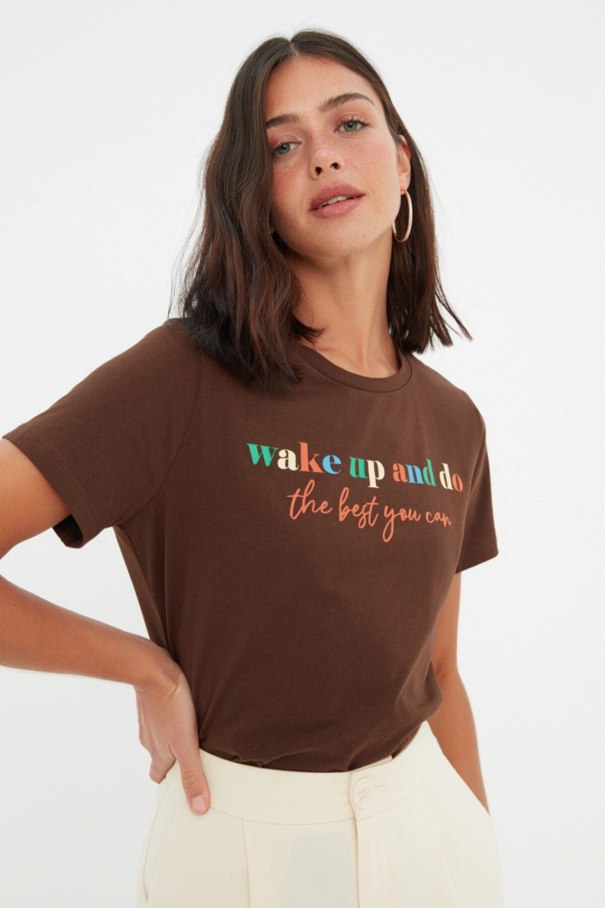 Brown fitted t shirt clearance