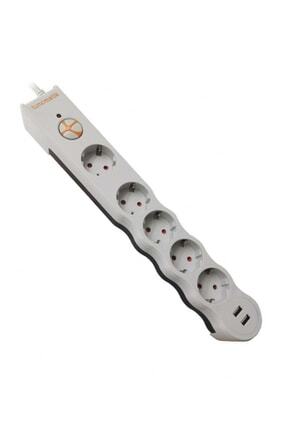 TSK5015 Powersurge Beyaz Beşli 2 Usb Girişli 1.5 m Akım Korumalı Priz Image 0