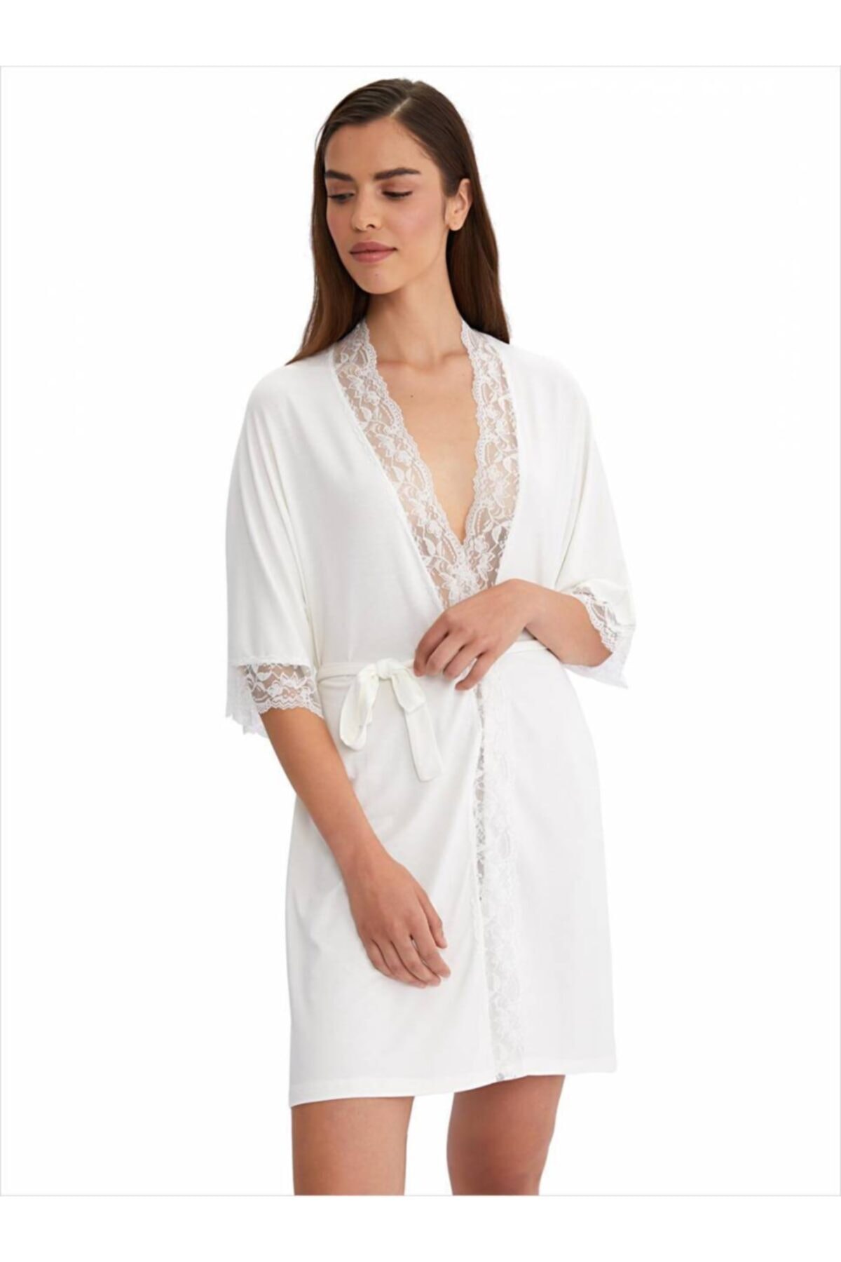 AYYILDIZ Kadın Ekru Dantelli Sabahlık 59441
