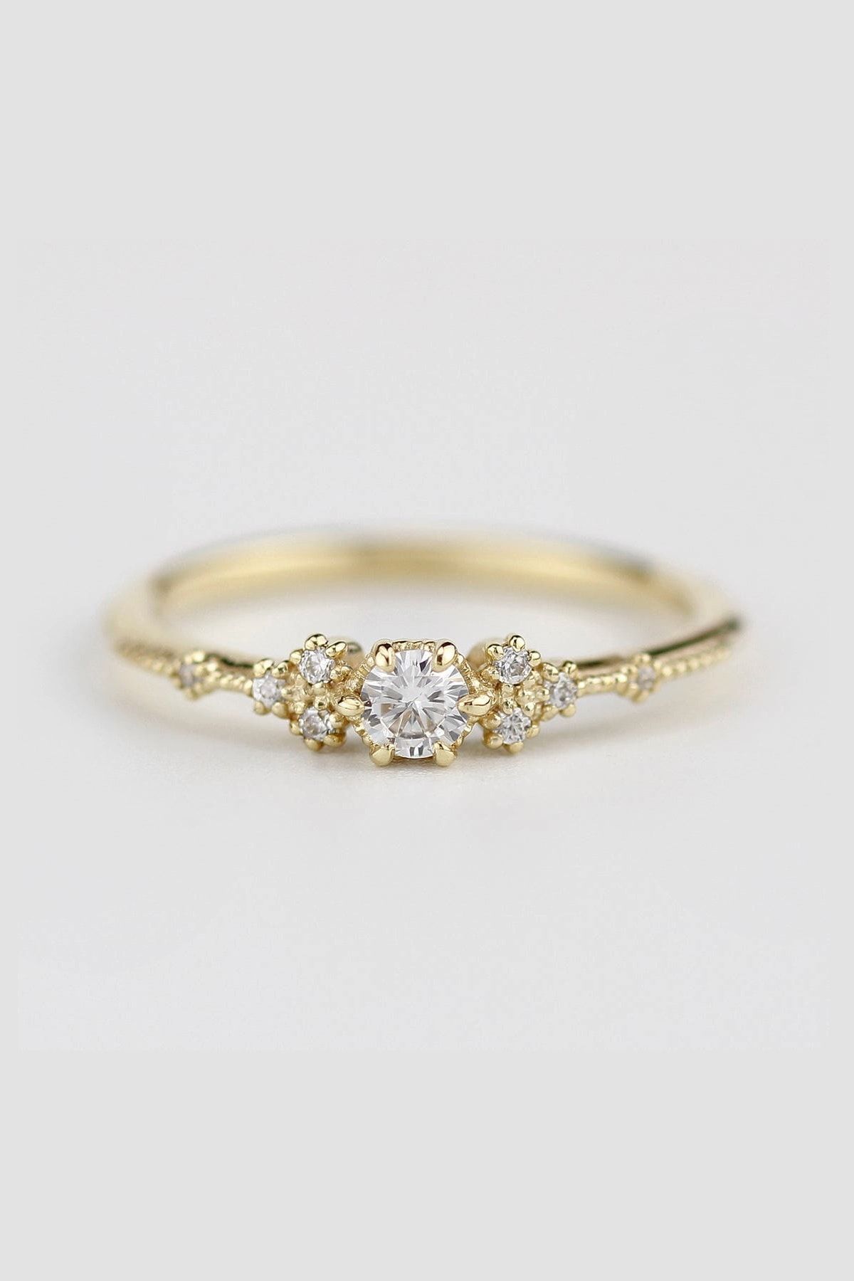 My Diamond Vintage Tasarim Pirlanta Yuzuk 14 Ayar Sari Altin Hrd Sertifikali