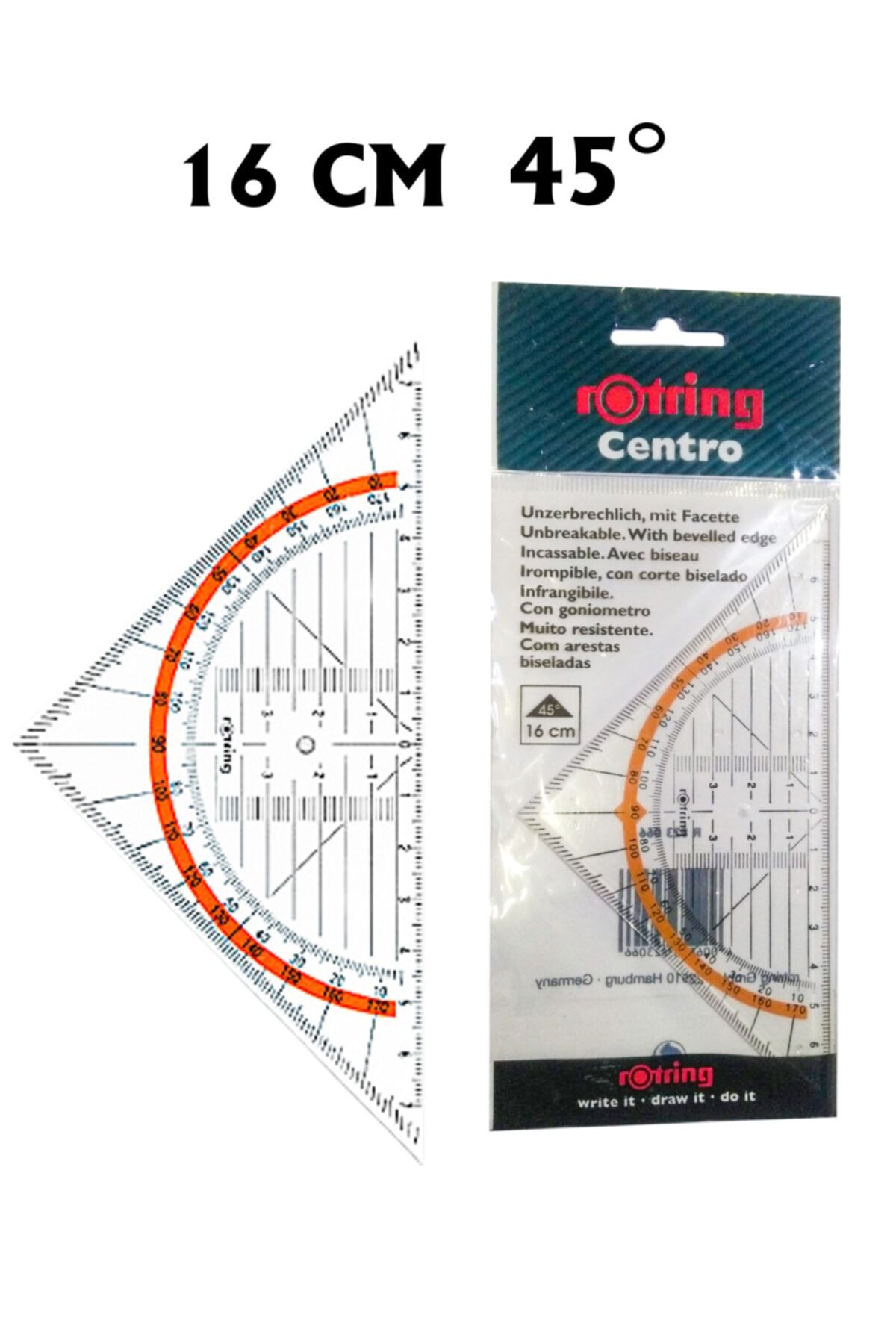 Rotring Centro Geometri Gönyesi 16 Cm 45 Derece Orjinal