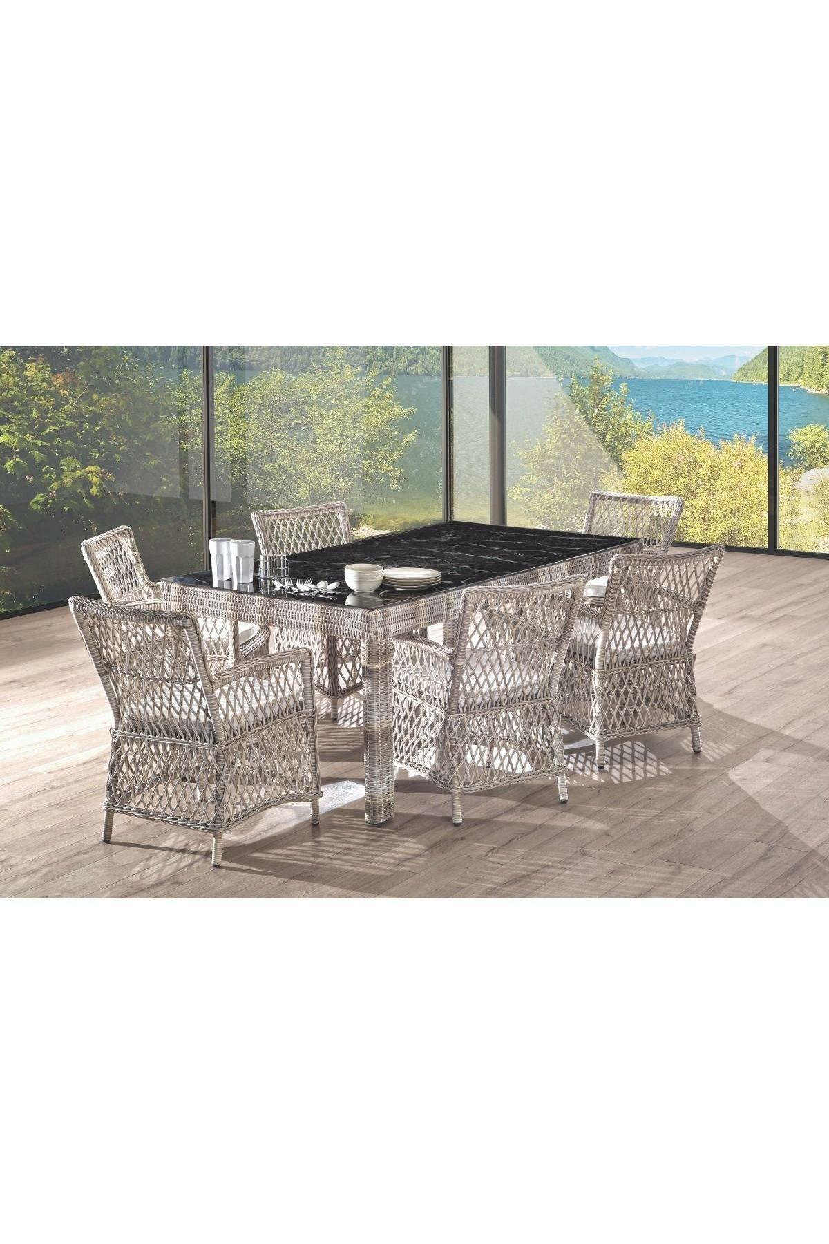 Vieno Home Garden Valeri 100*200 Bahçe Örgü Rattan Masa Takımı