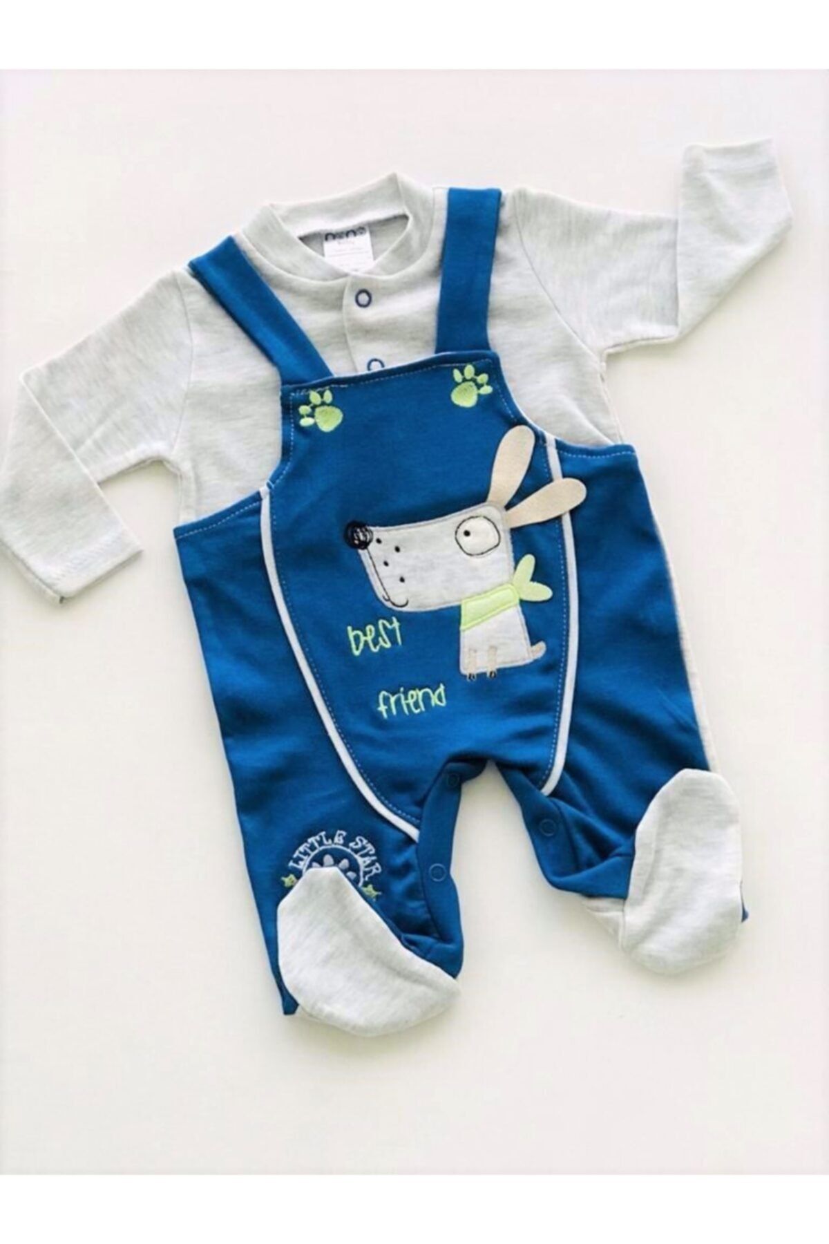 nono baby Erkek Bebek Mavi Desenli Salopet