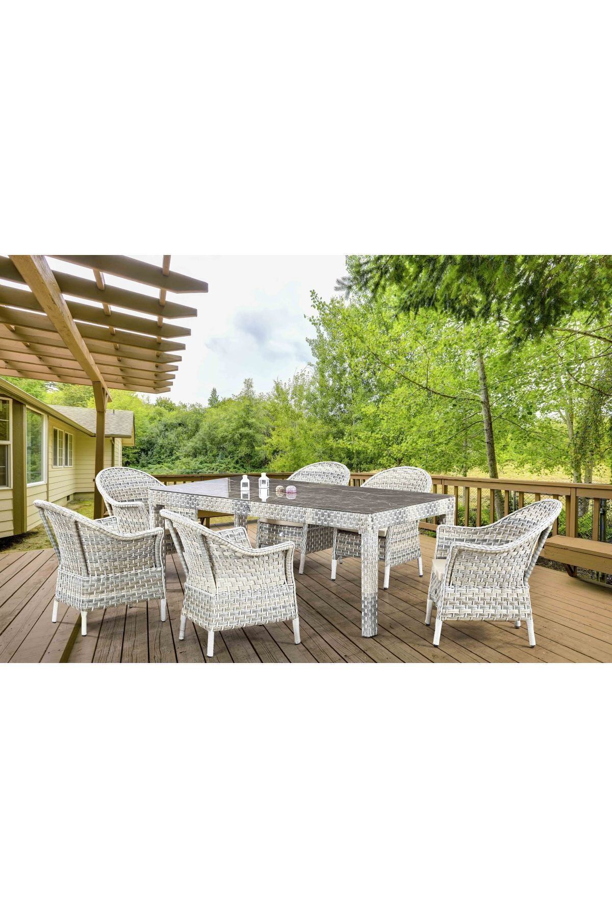 Vieno Home Garden Nova Örgü Rattan Masa Takımı 100*200