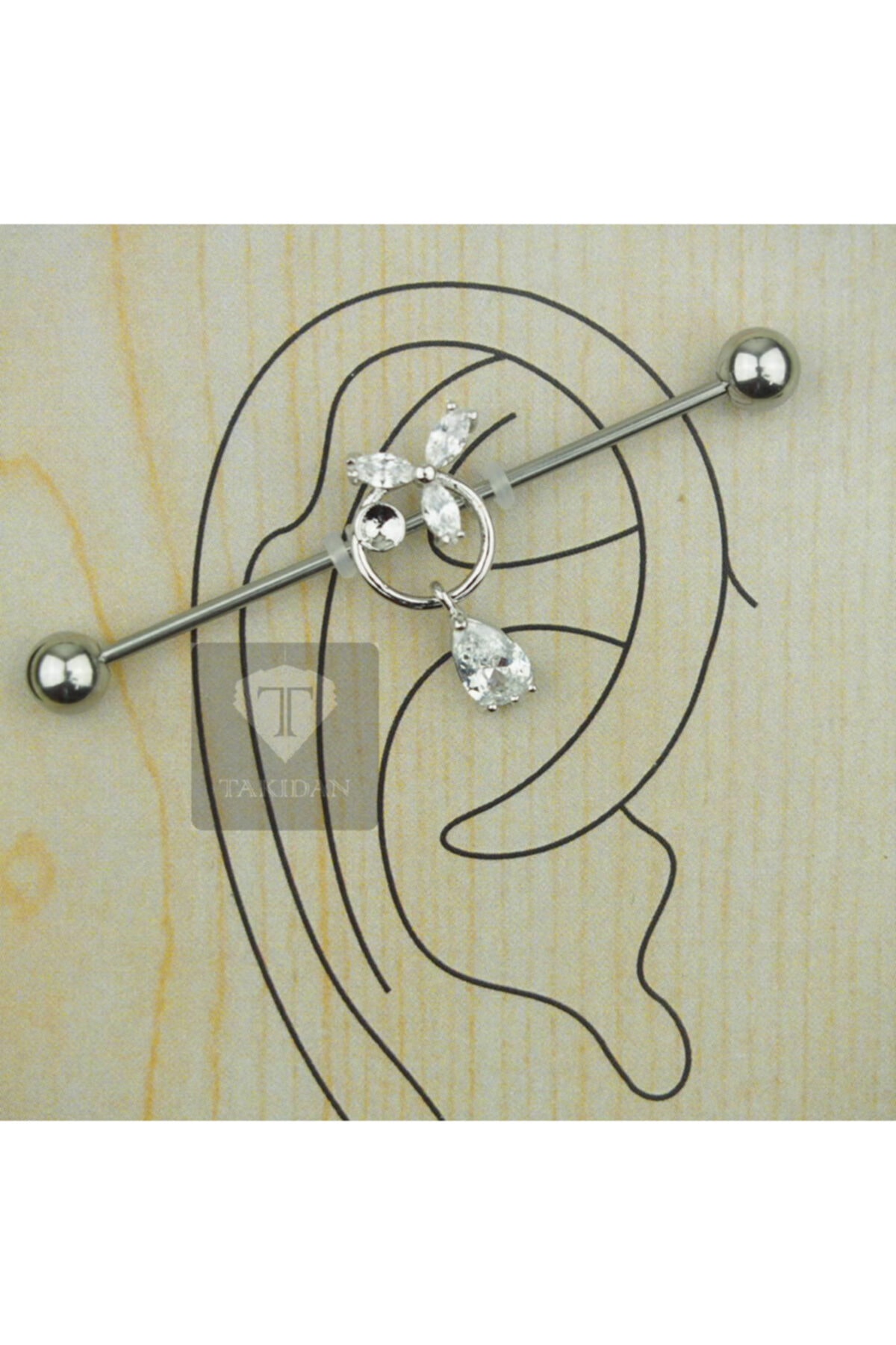 TAKIDAN Çiçek Taşlı Cerrahi Çelik Köprü Piercing