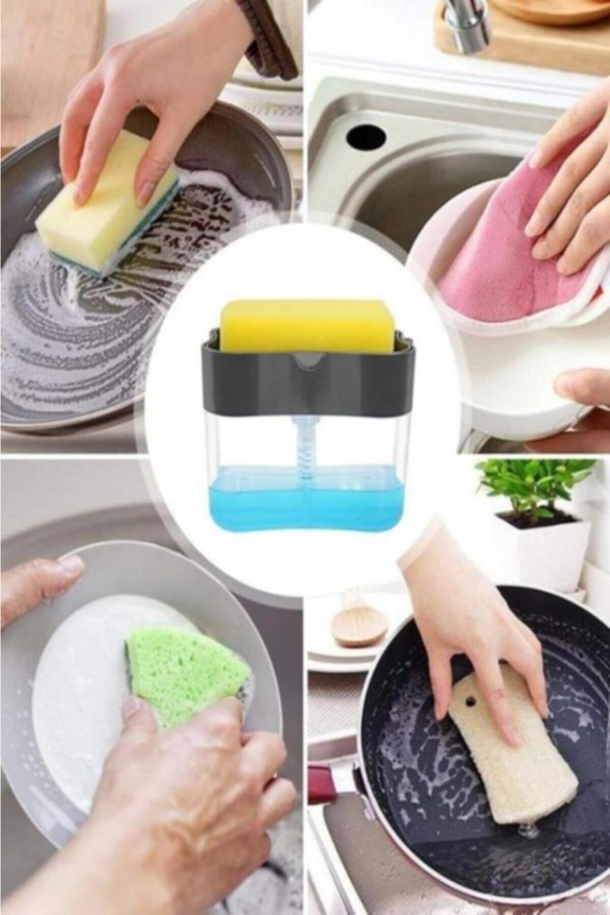 Happy Kitchen Bulaşık Sabunu Hazneli Otomatik Basmalı Süngerlik Pompalı Sünger