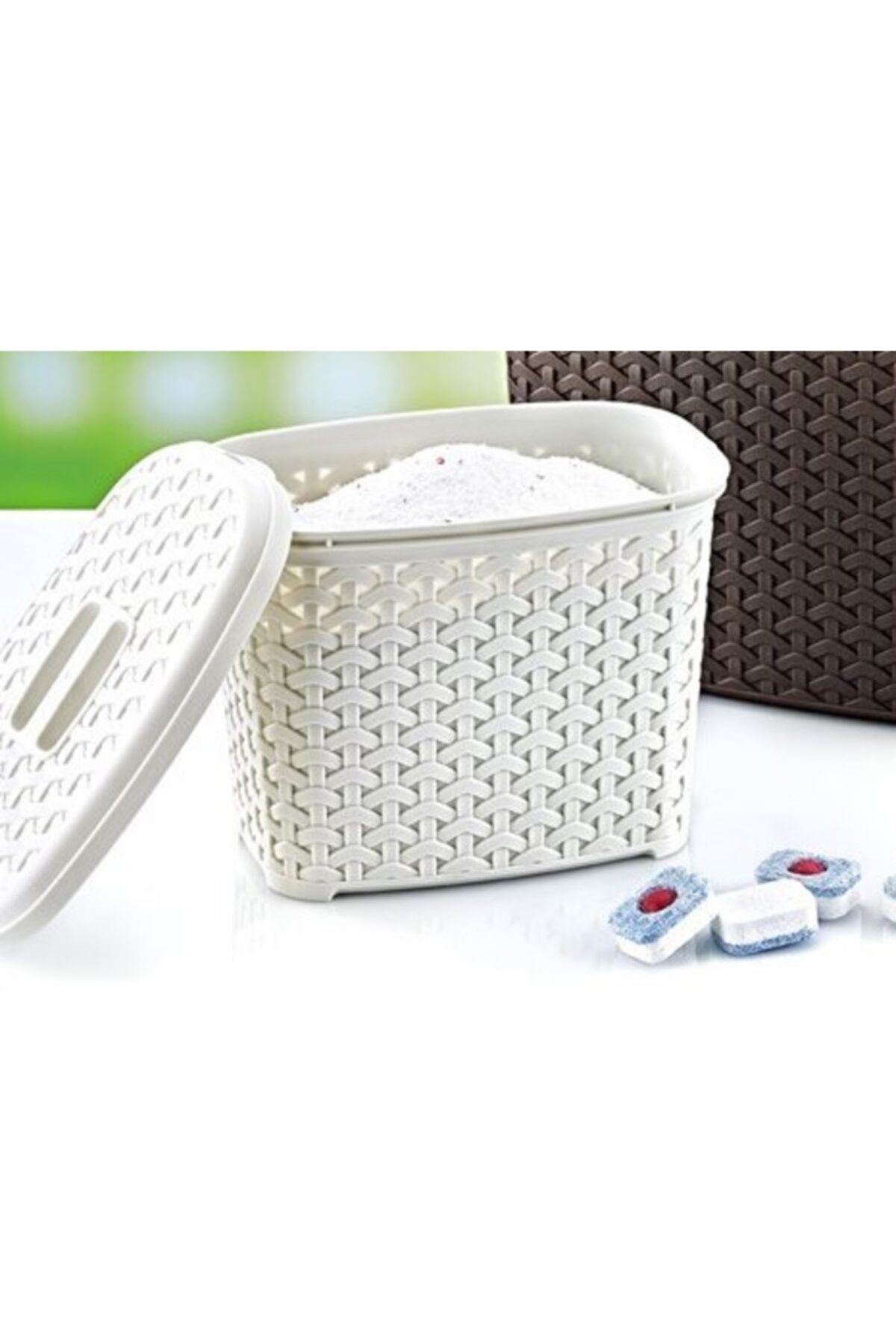 Arrita Home Rattan Desenli Deterjan Kutusu-soft Beyaz 6 Litre