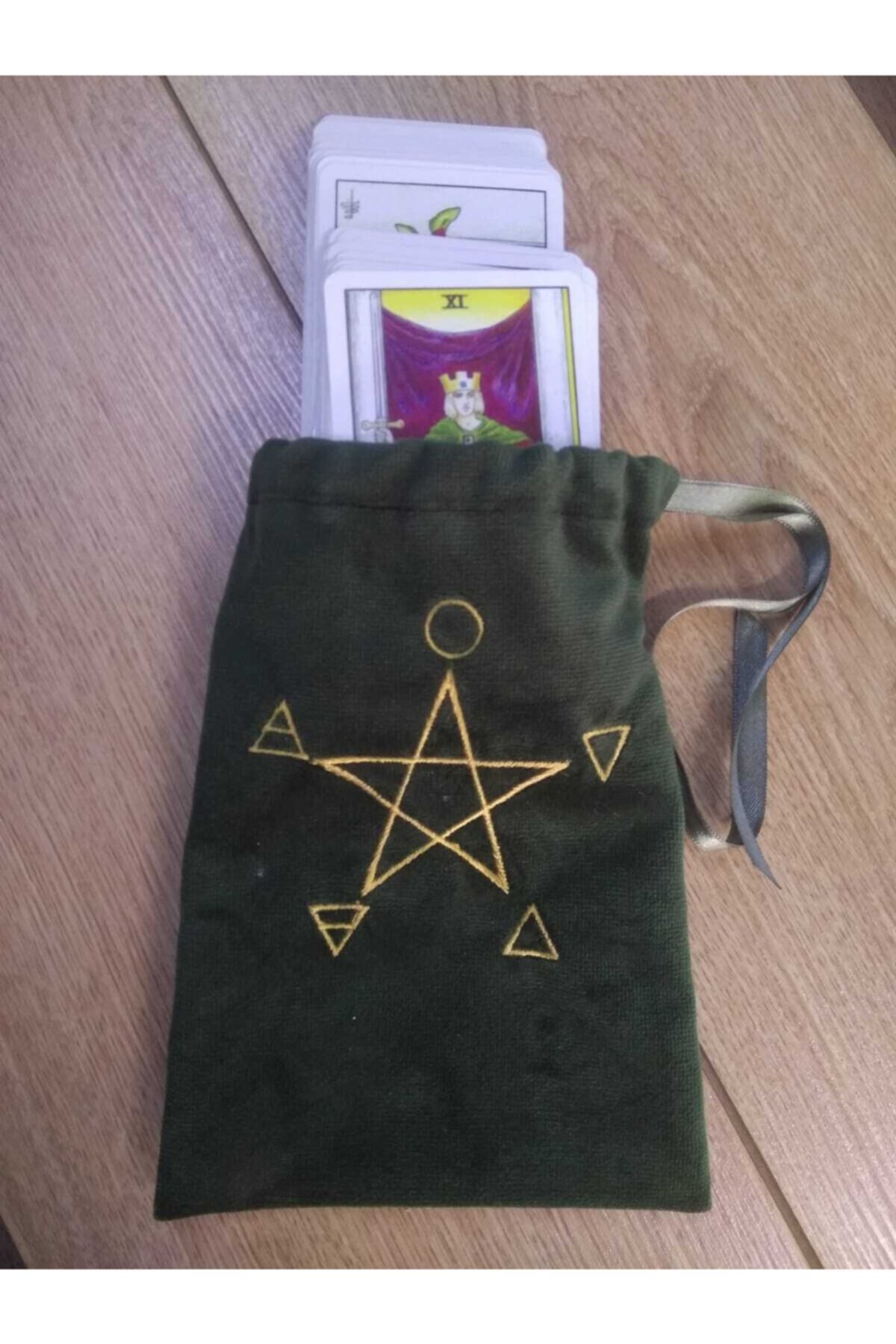 TBaykuş Unisex Yeşil Tarot Kartı Nakışlı Saklama Kesesi
