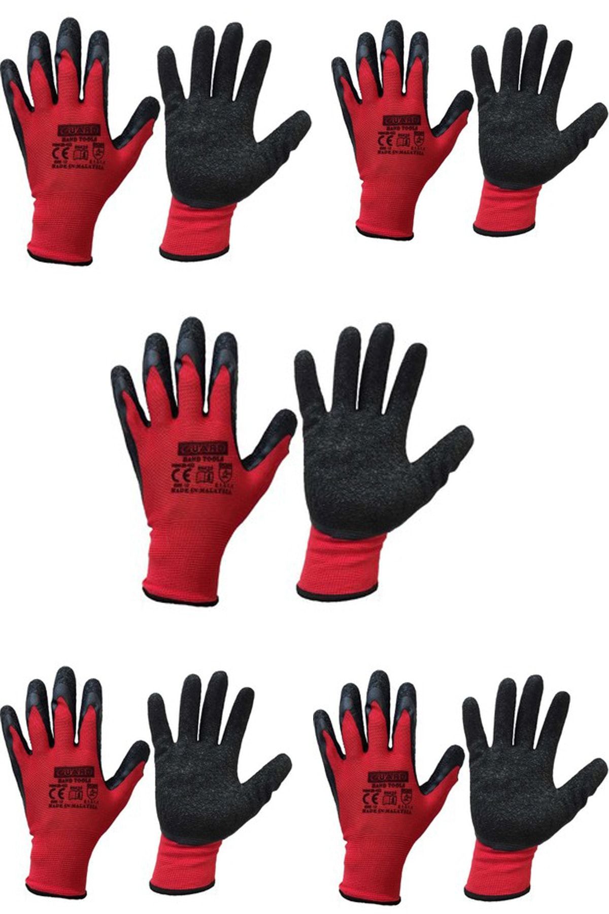 Ebax Kırmızı Siyah Pütürlü Latex Eldiven No:8 5 Adet