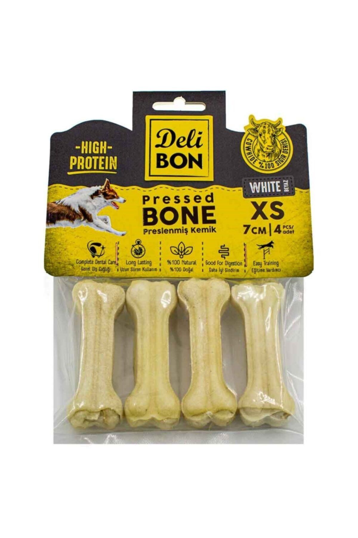 Delibon Deri Press Köpek Kemik 7cm Xs Boy 4lü Paket Beyaz