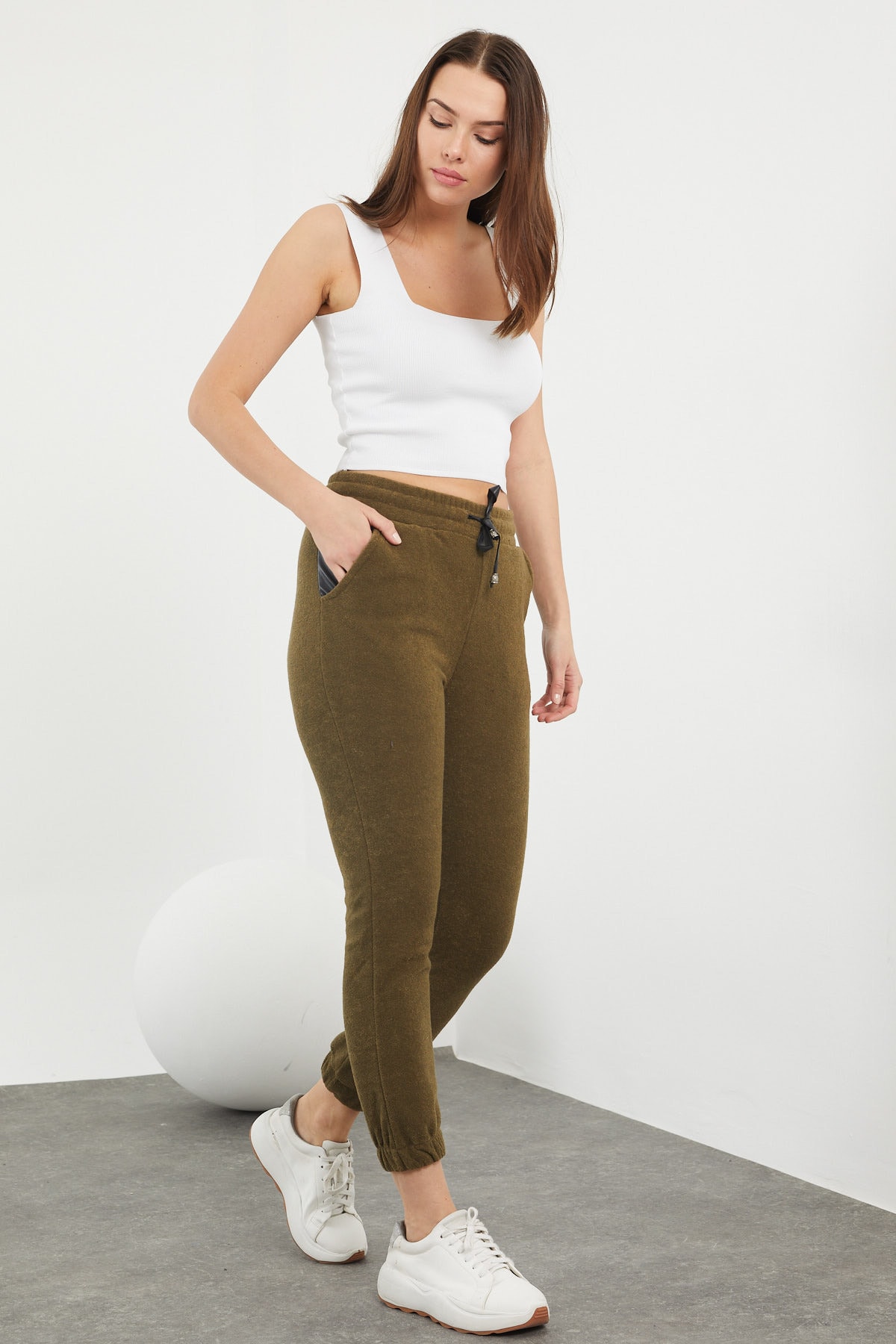 MRS.MODA Kadın Haki Renkli Polar Eşofman Altı