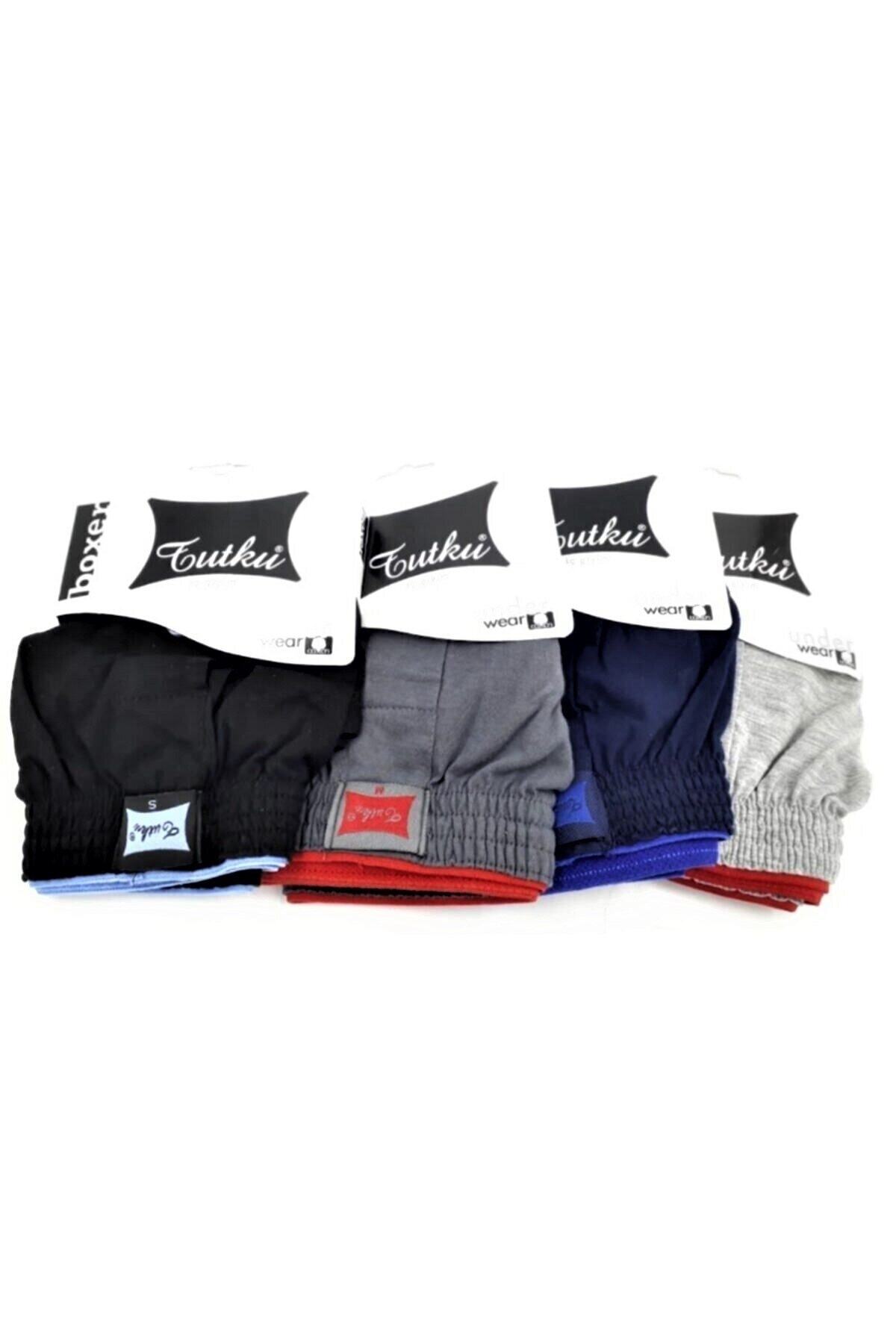 Tutku Erkek Gri Penye Karışık Renk Boxer 4'lü Paket