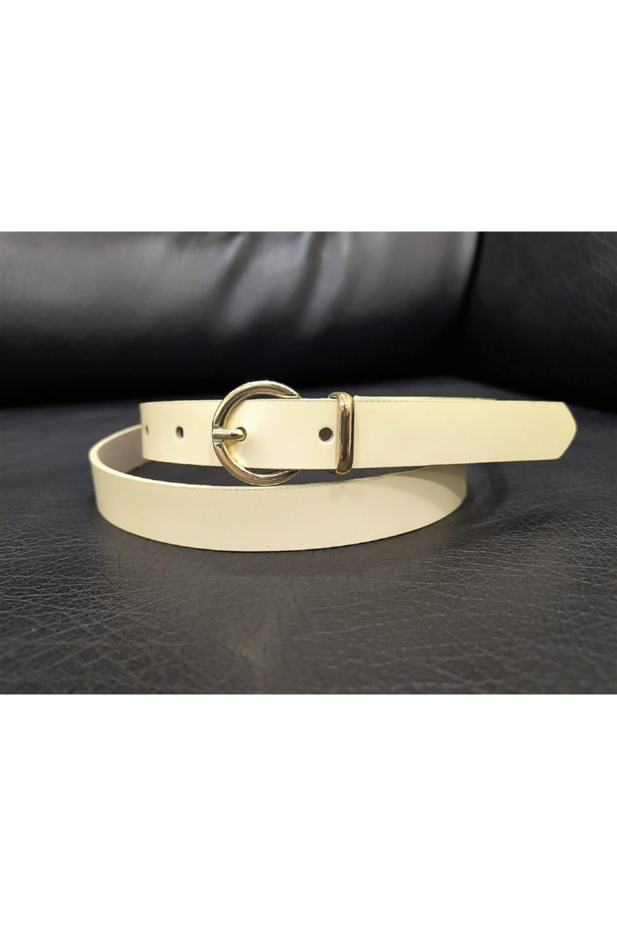 MOG Kadın Bej Hakiki Deri Kemer 2 cm