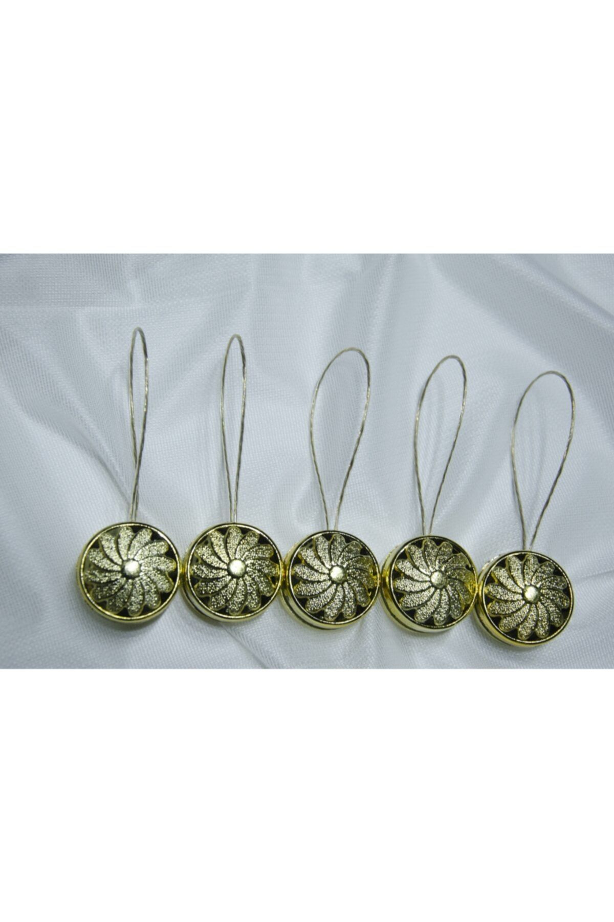 Saççax Exclusive Gold Renk 5'li Çiçek Desen Mıknatıslı Perde Mandalı