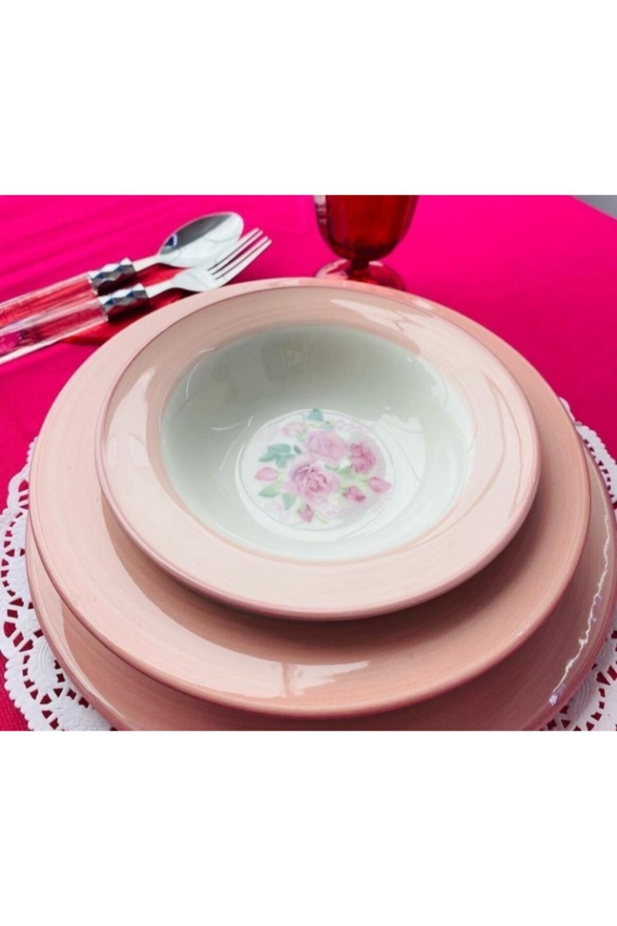 Karaca Home Pembe Çicekli 6 Kişilik Yemek Takımı