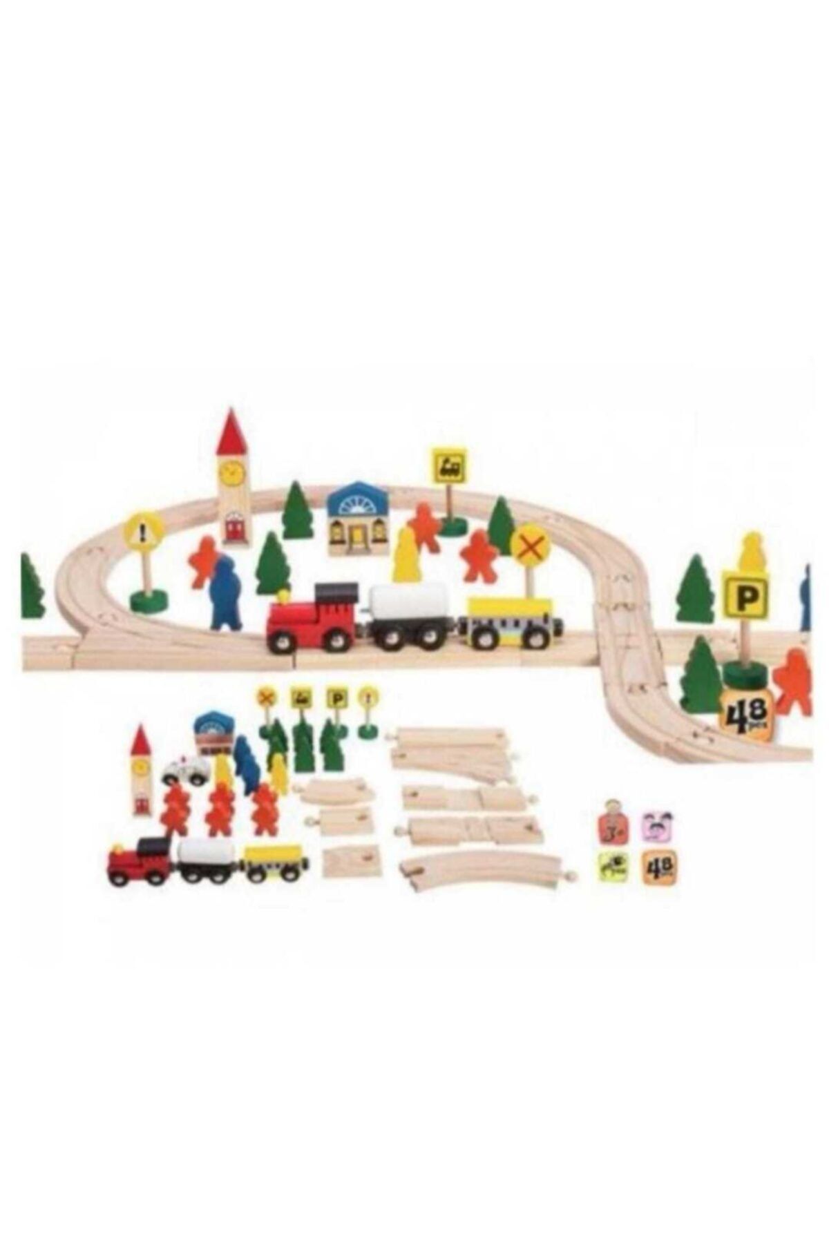 SAMTOYS 48 Parça Ahşap Tren Yolu Seti