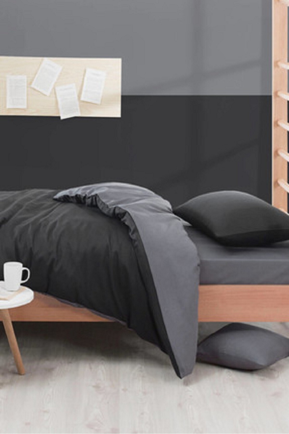 Atakum Home Siyah Gri Duz Desenli Cift Renk 100 Dogal Organik Pamuk Tek Kisilik Nevresim Takimi Fiyati Yorumlari Trendyol