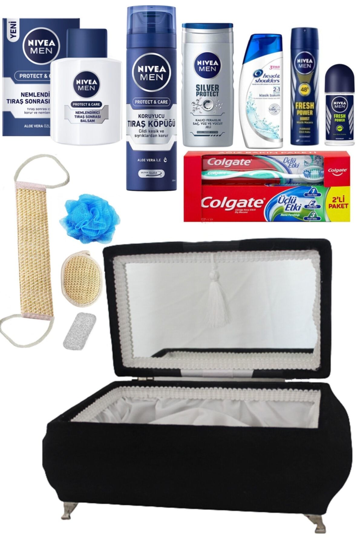 Nivea Aynalı Ve Ayaklı Sandıkta 13 Parça Damat Çeyiz Bohça Seti