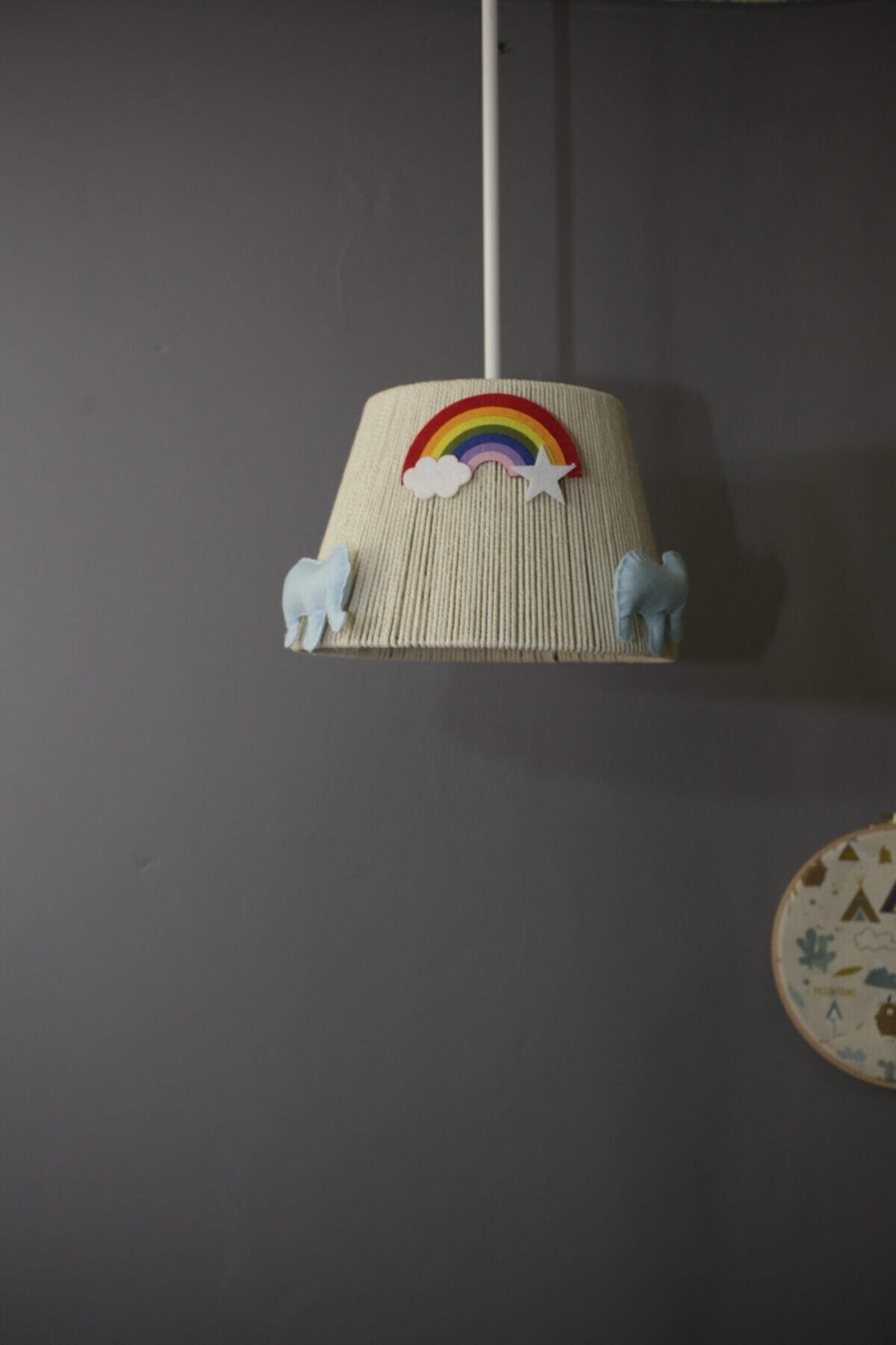 inka Konik Model Fil Gökkuşağı Detaylı Makrome Çocuk Bebek Odası Avize