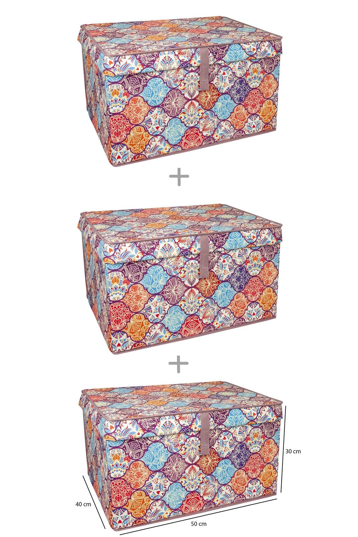 telux Çiçek Desenli Çok Amaçlı Kutu 3'lü Maxi Set