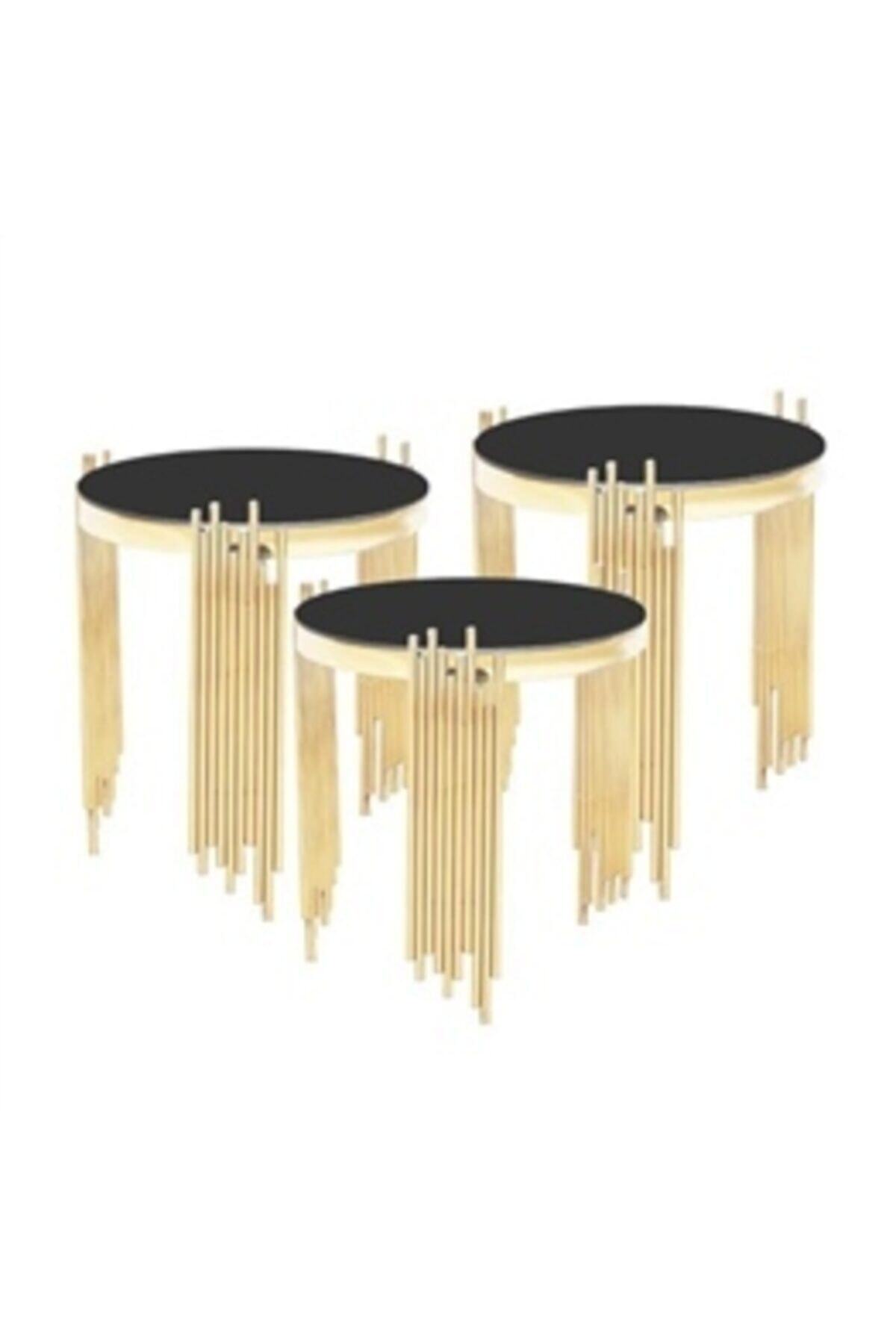 İglo Home Güneş Desen Orta Sehpa Gold/siyah Ayna Boyut: 43 X 51-55-61cm